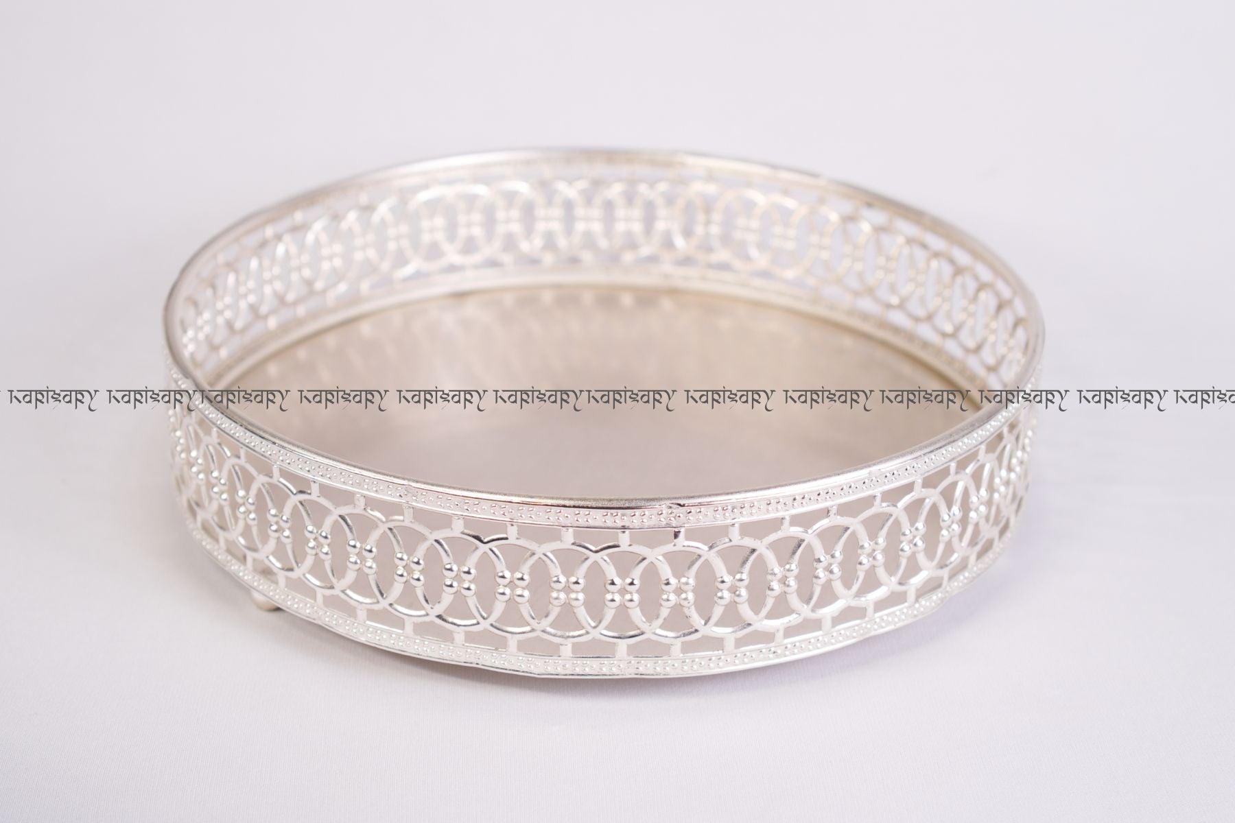 ROUND ACCENT TRAY WITH MIRROR & UNITY BORDER FOR GIFTING, TROUSSEAU PACKING, DECOR (25cm diameter)