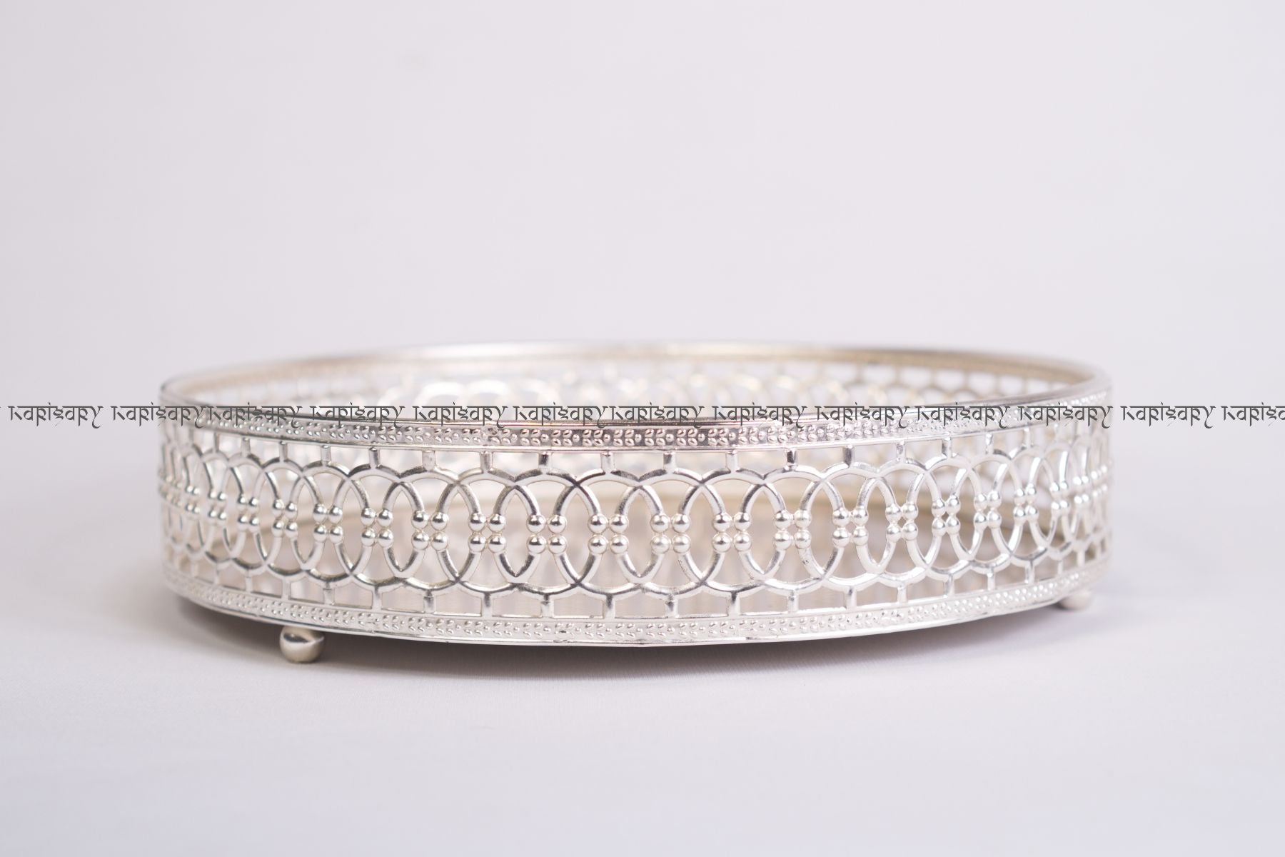 ROUND ACCENT TRAY WITH MIRROR & UNITY BORDER FOR GIFTING, TROUSSEAU PACKING, DECOR (25cm diameter)