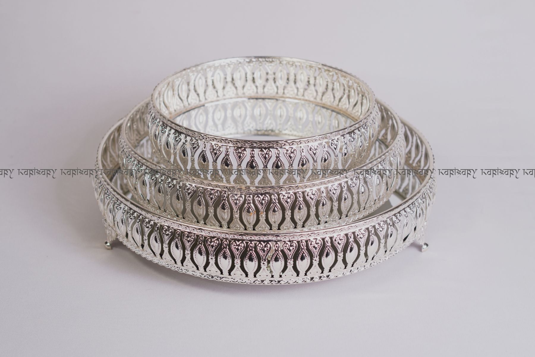 ROUND HAMPER TRAYS SET OF 3 WITH MIRROR FOR GIFTING, TROUSSEAU PACKING, DECOR