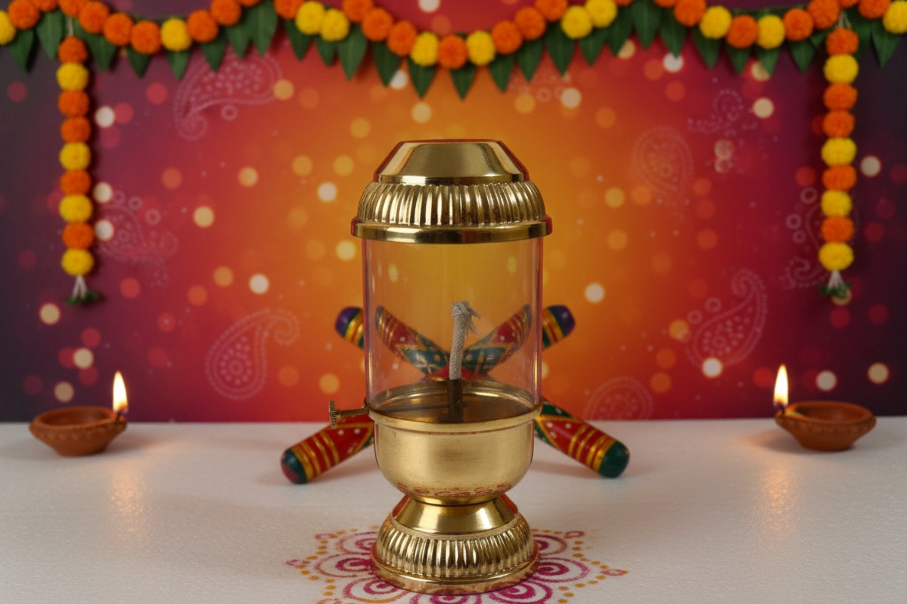 BRASS AKHAND DEEPAK FOR NAVRATRI & POOJA, VINTAGE STYLE BRASS OIL LAMP