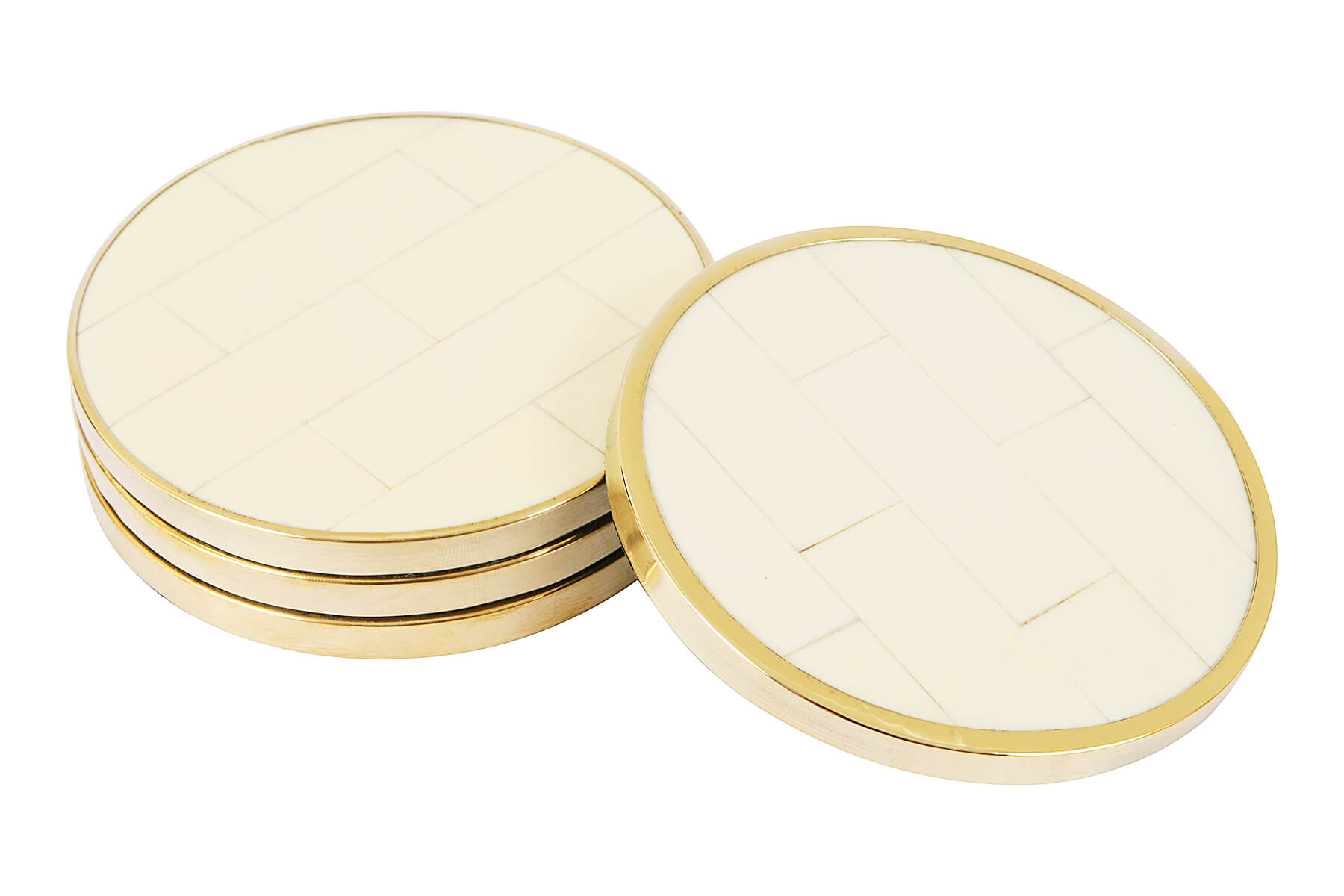 Resin White Coasters with Golden Border – Set of 4