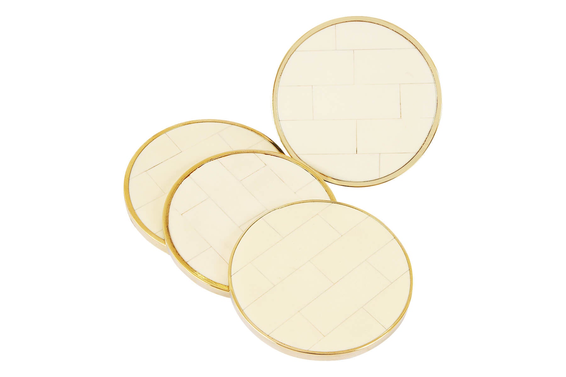 Resin White Coasters with Golden Border – Set of 4