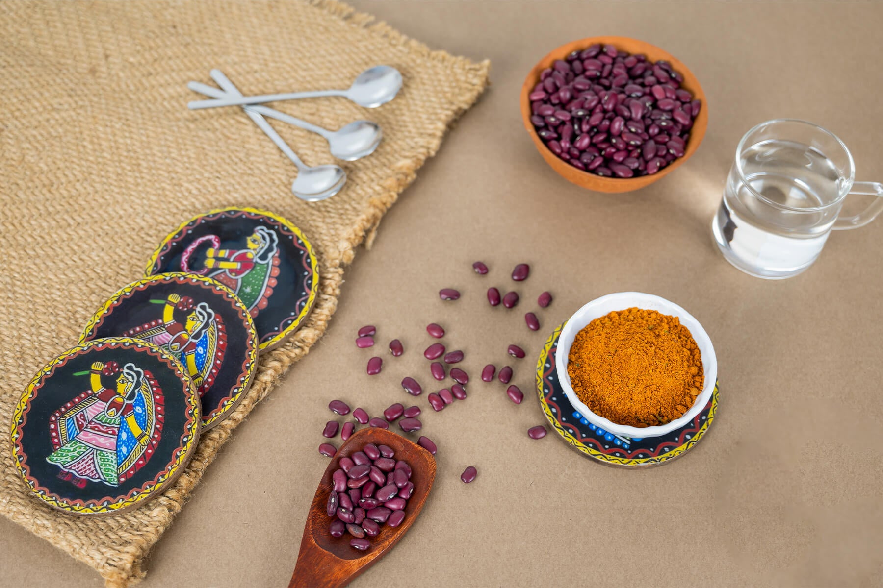 WOODEN COASTERS SET OF 4 TUKLI ART