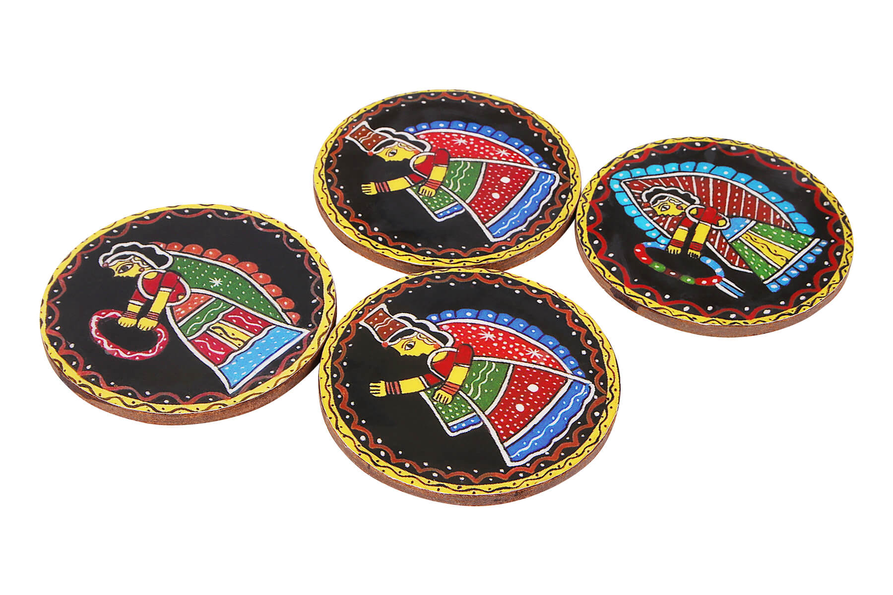 WOODEN COASTERS SET OF 4 TUKLI ART