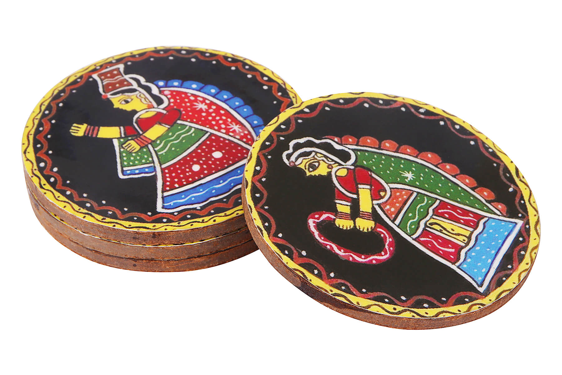 WOODEN COASTERS SET OF 4 TUKLI ART