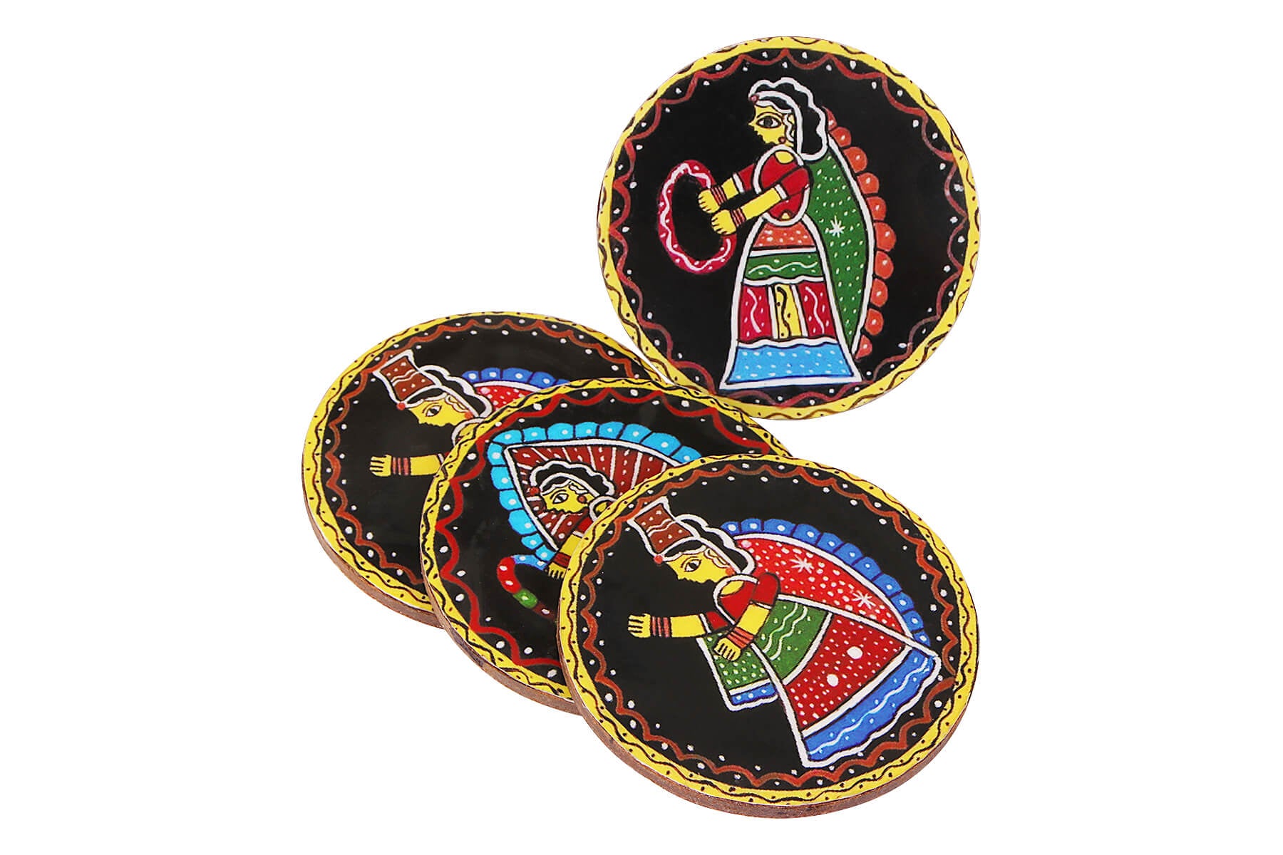 WOODEN COASTERS SET OF 4 TUKLI ART
