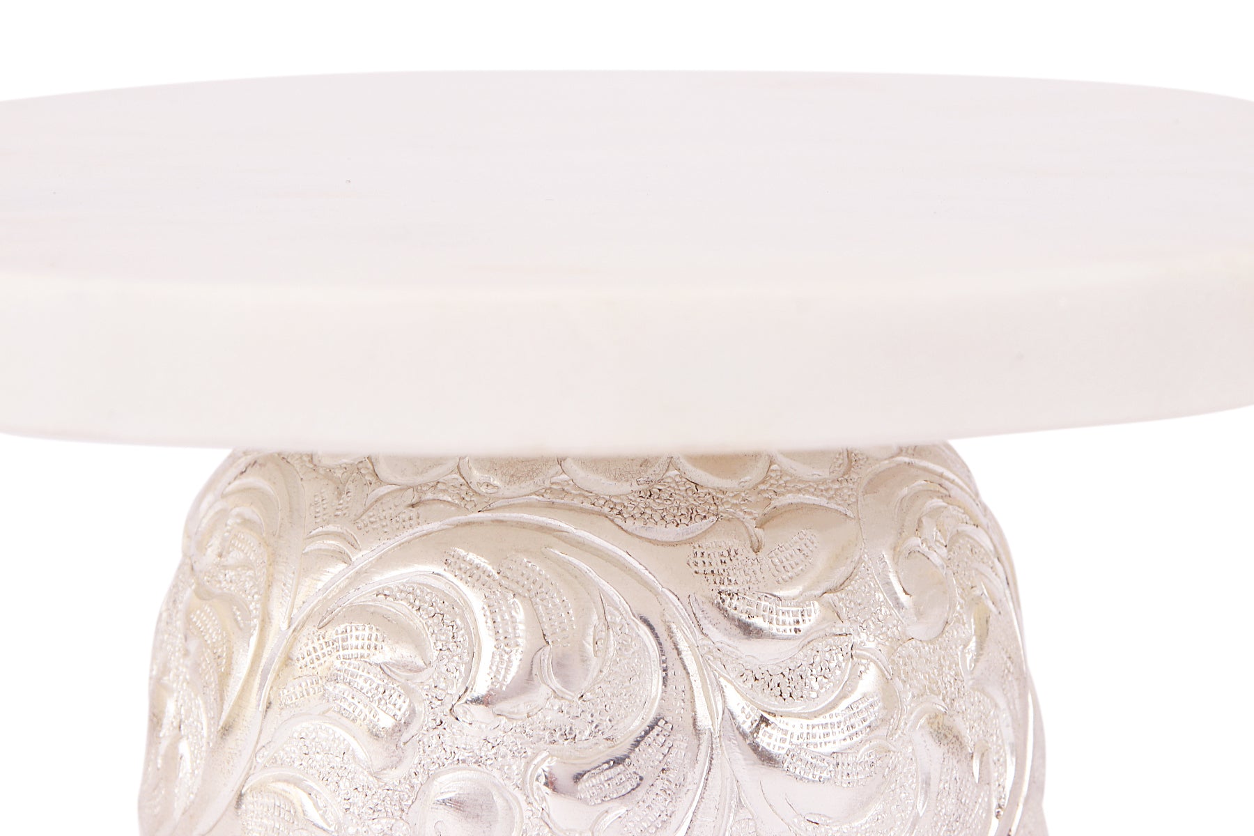 MARBLE CAKE STAND WITH SILVER CARVED BASE/ CAKE PLATTER/ SERVING PLATTER