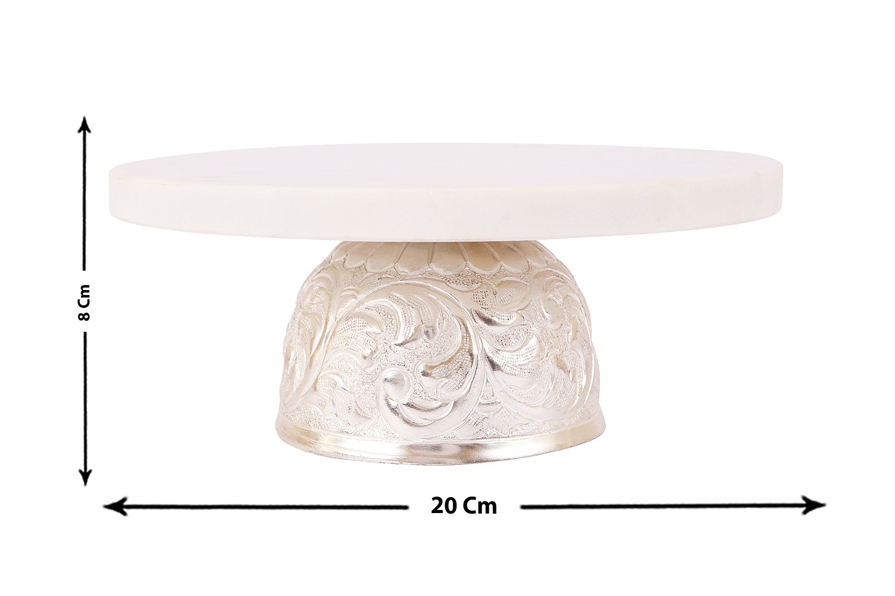 MARBLE CAKE STAND WITH SILVER CARVED BASE/ CAKE PLATTER/ SERVING PLATTER