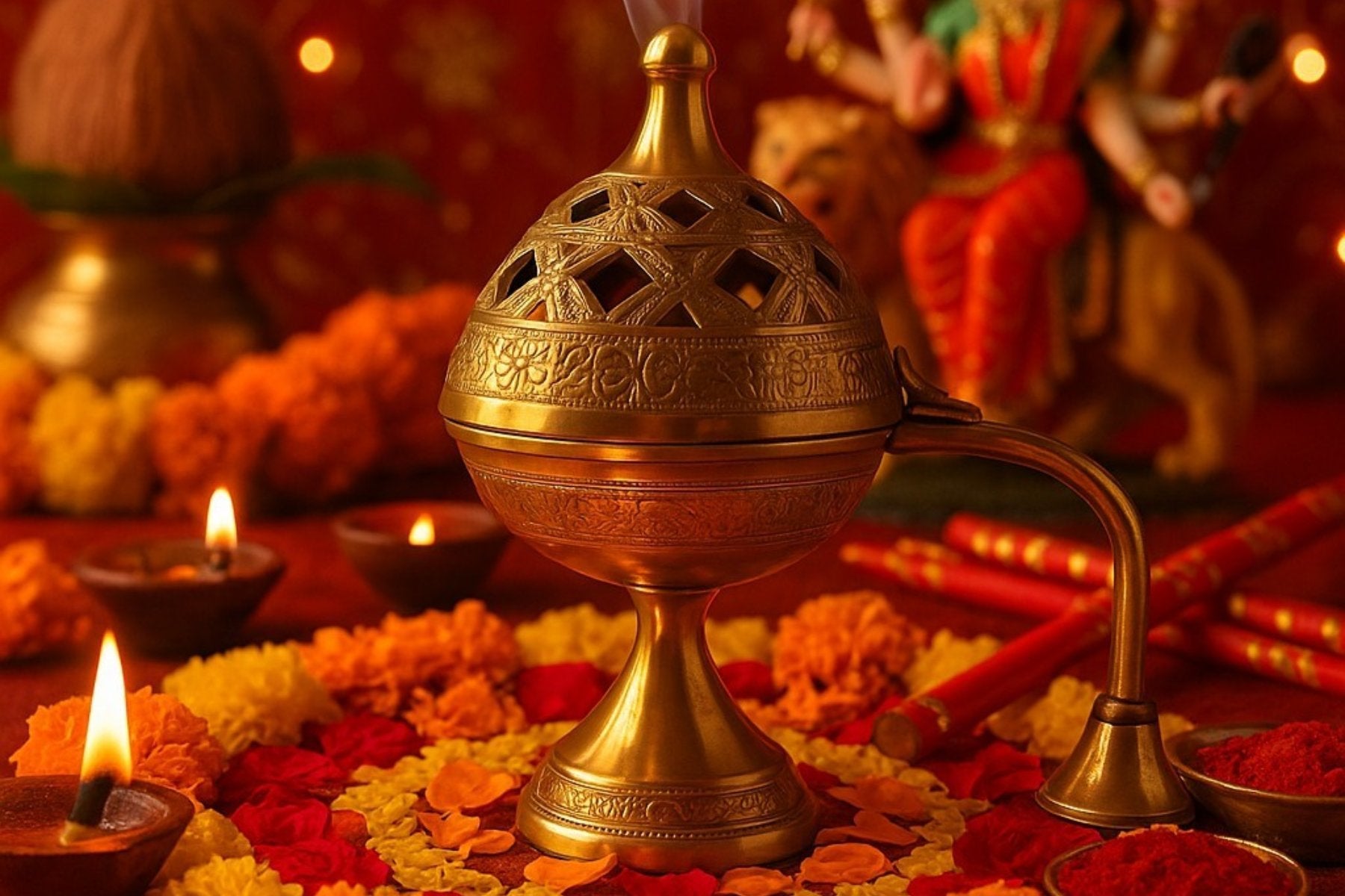 DECORATIVE BRASS DHOOPDAN, LUXURY POOJA ARTICLES FOR GIFTING, LOBAN FOR DIWALI & HOME DÉCOR