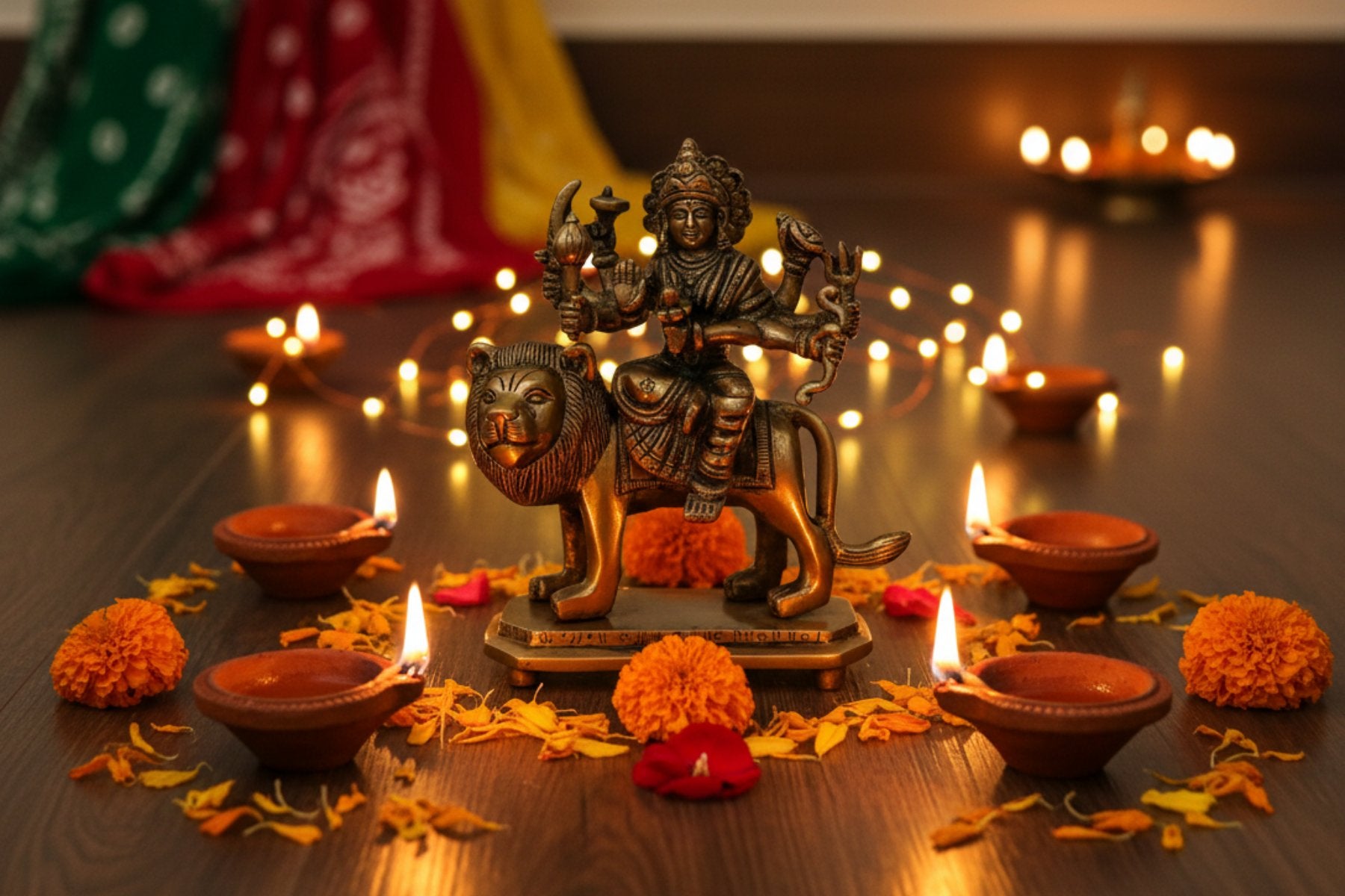 DECORATIVE BRASS DURGA MATA IDOL, LUXURY POOJA ARTICLES FOR GIFTING, DURGA JI MOORTI POOJA, MANDIR & HOME DÉCOR