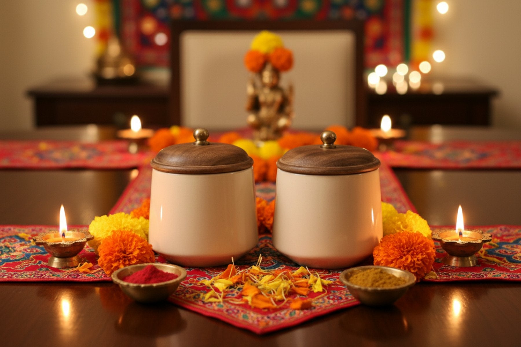 DECORATIVE JARS FOR COOKIES AND DRYFRUITS, CERAMIC JARS FOR GIFTING, WOODEN LID JARS FOR KITCHEN & HOME DÉCOR, IVORY PLAIN SET OF 2