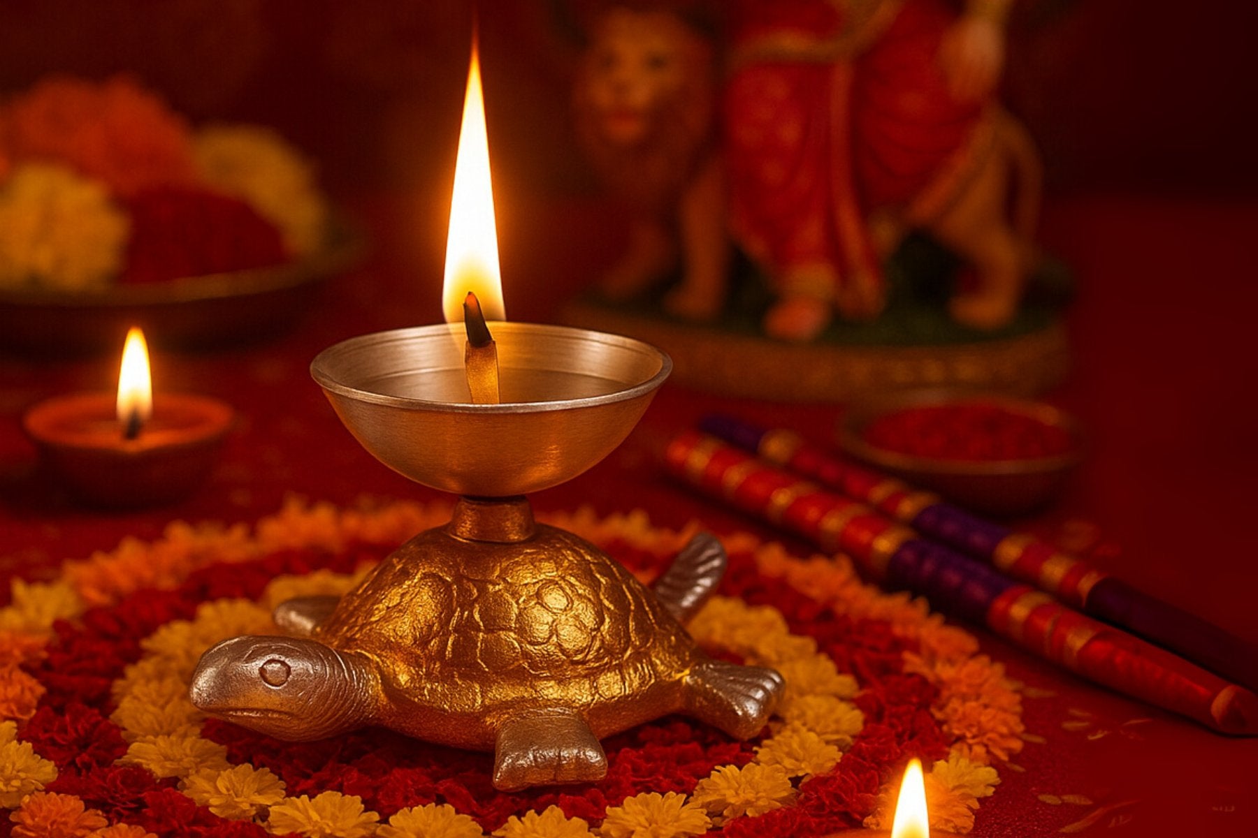 DECORATIVE METAL TORTOISE DEEPAK, LUXURY POOJA ARTICLES FOR GIFTING, SMALL KACHHUA DIYA FOR DIWALI, HOME DÉCOR & VAASTU