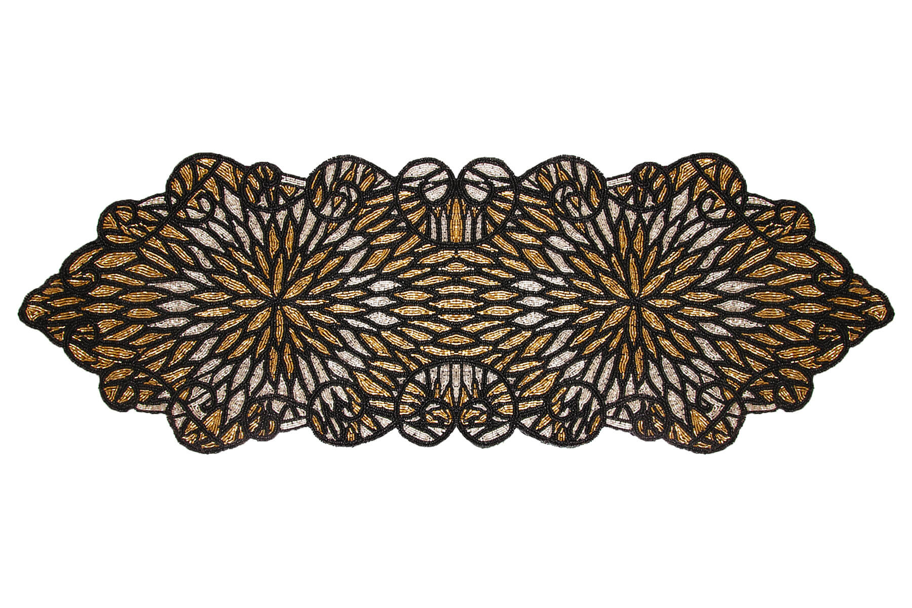 HANDMADE BEADED BLACK DINING TABLE RUNNER 91cm