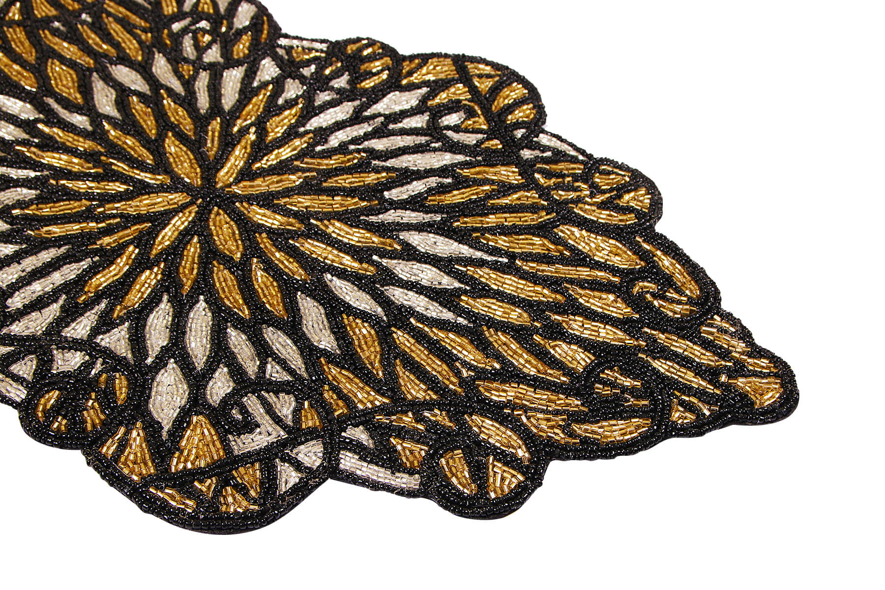 HANDMADE BEADED BLACK DINING TABLE RUNNER 91cm