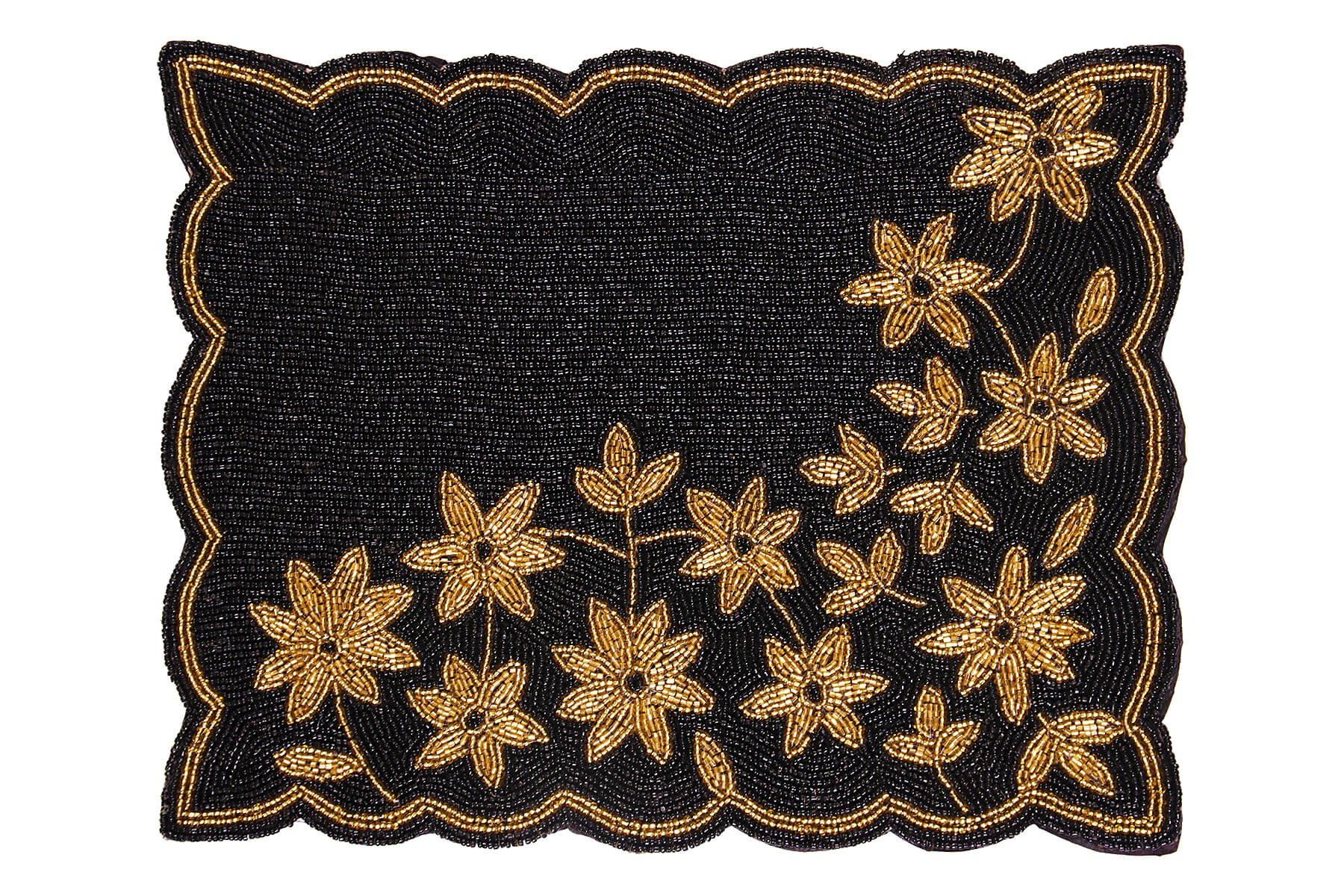 HANDMADE BEADED BLACK PLACEMATS/DINING MATS 39cm (Set of 2)