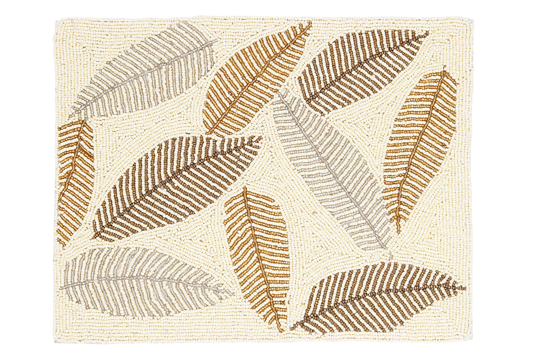 HANDMADE BEADED IVORY PLACEMATS/DINING MATS WITH LEAVES PATTERN 41cm (Set of 2)