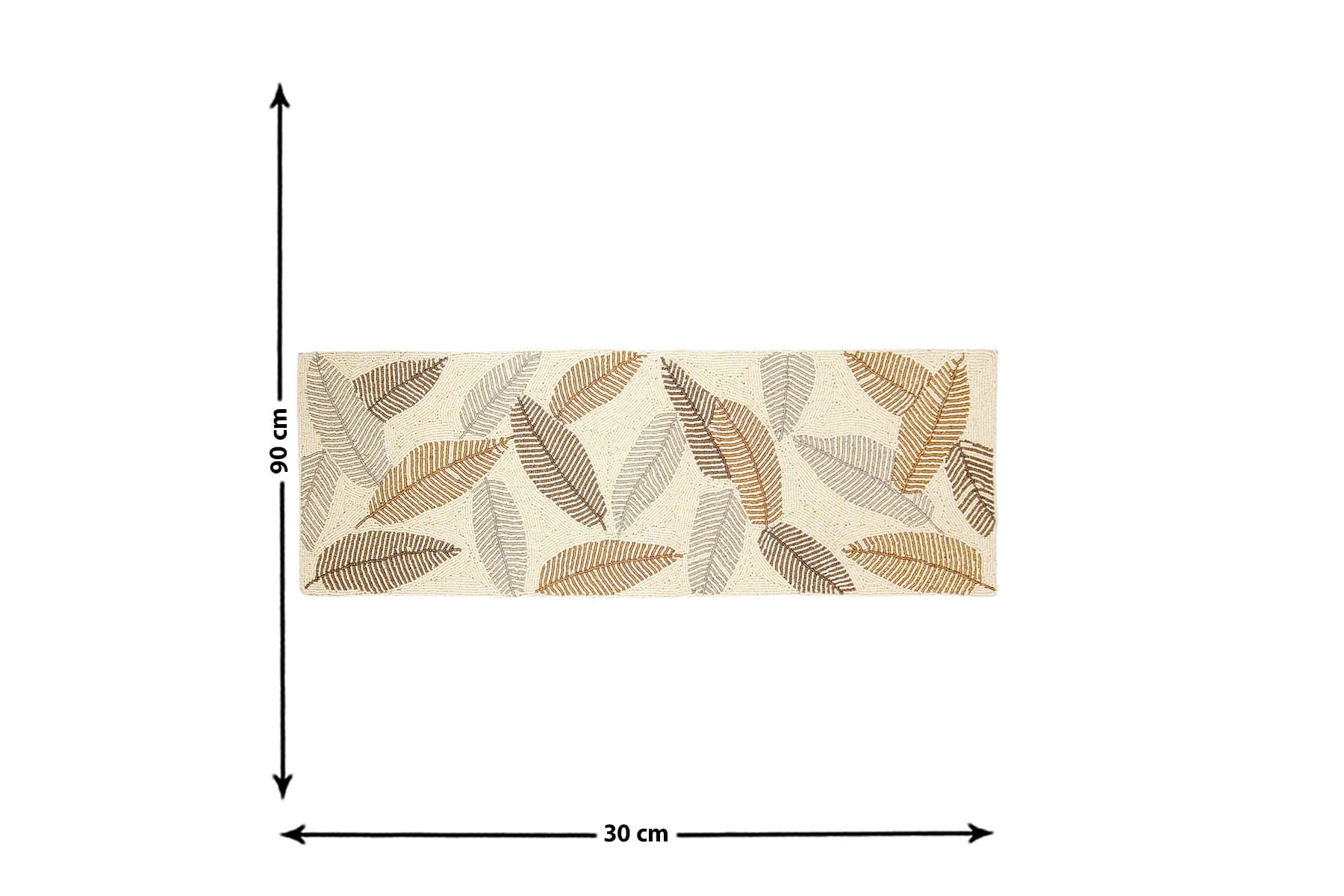 HANDMADE BEADED IVORY RUNNER WITH LEAVES PATTERN 90cm