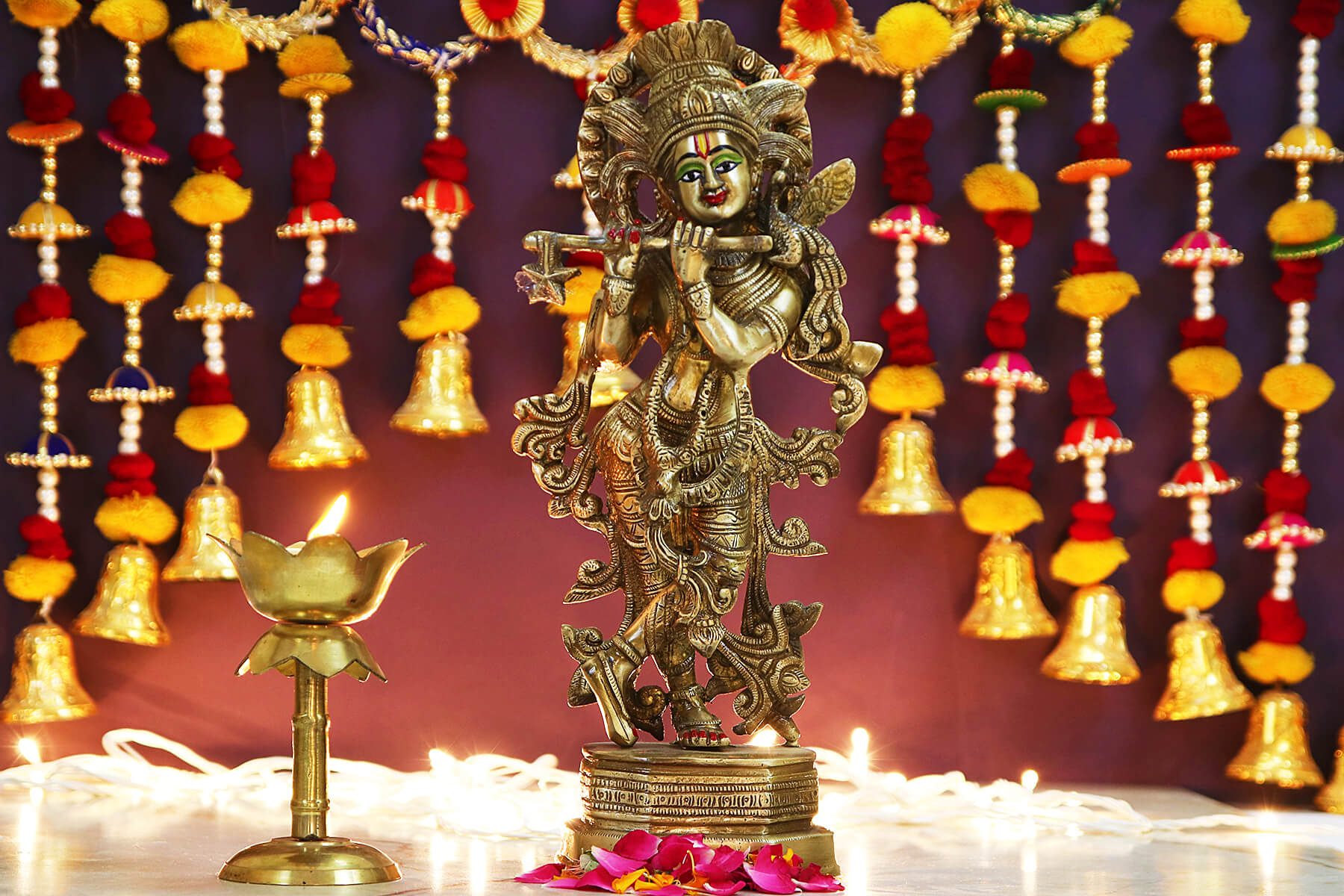 BRASS SUPERFINE GOD KRISHNA IDOL/MOORTI 14 inch