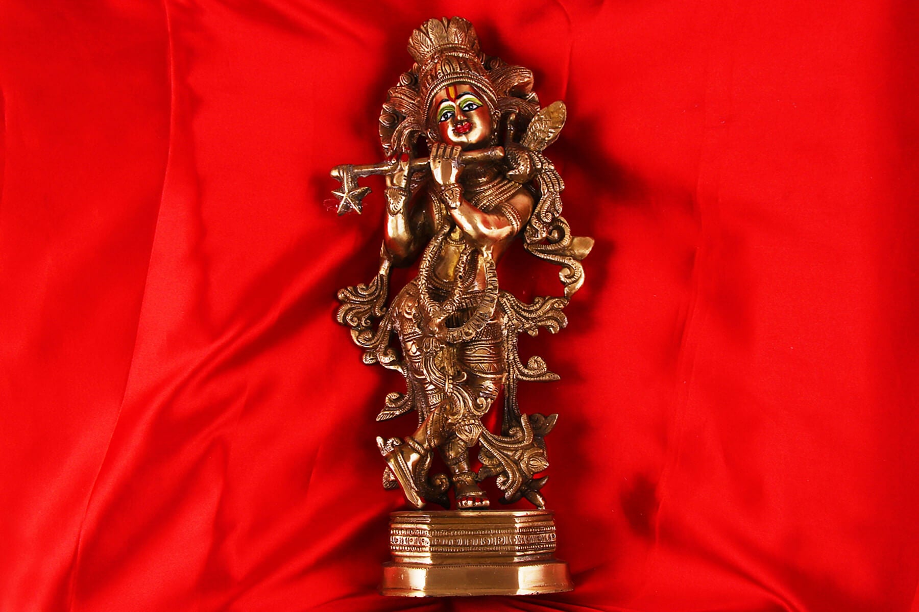 BRASS SUPERFINE GOD KRISHNA IDOL/MOORTI 14 inch