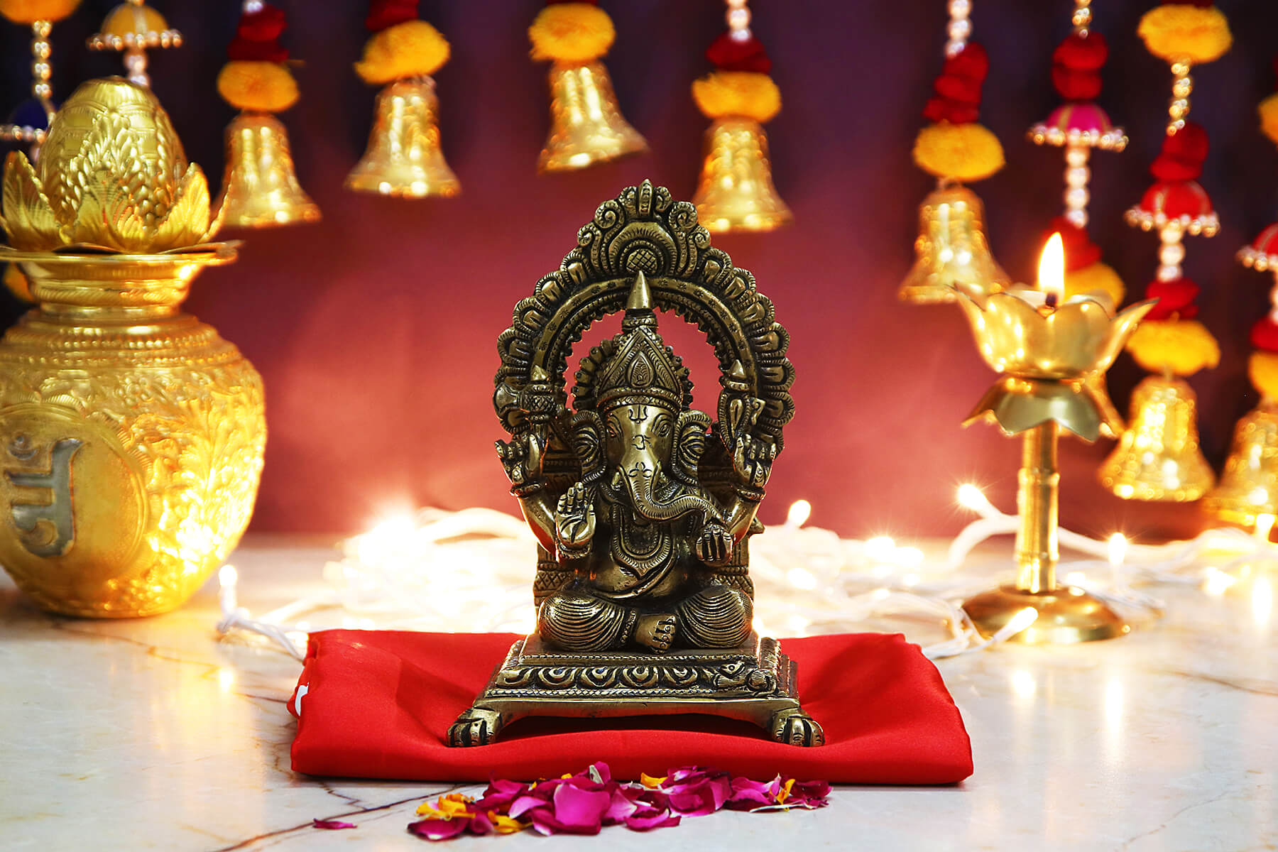 BRASS SUPERFINE ANTIQUE GOLD GANESH JI MOORTI/IDOL/STATUE 7 INCH