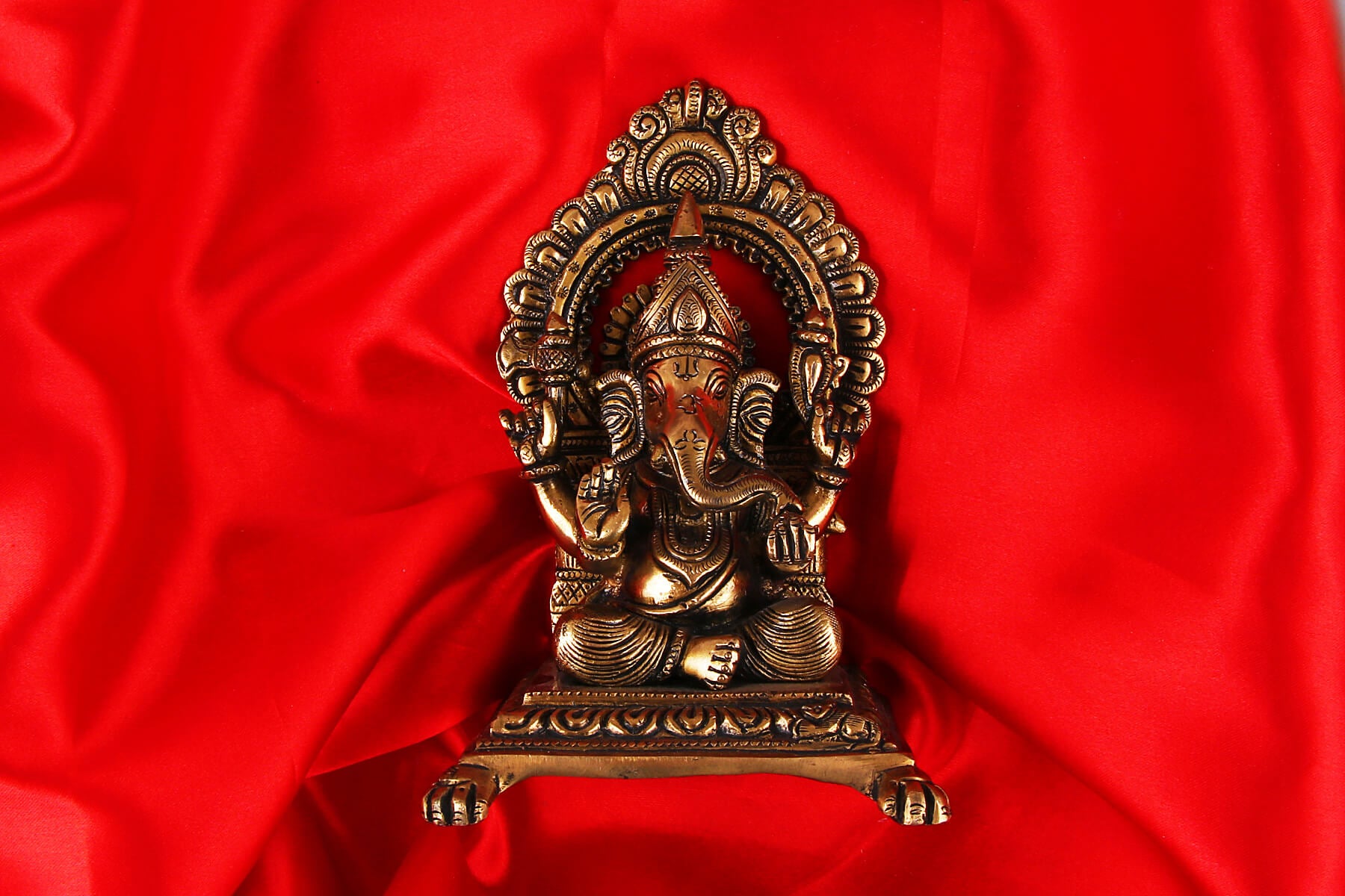 BRASS SUPERFINE ANTIQUE GOLD GANESH JI MOORTI/IDOL/STATUE 7 INCH
