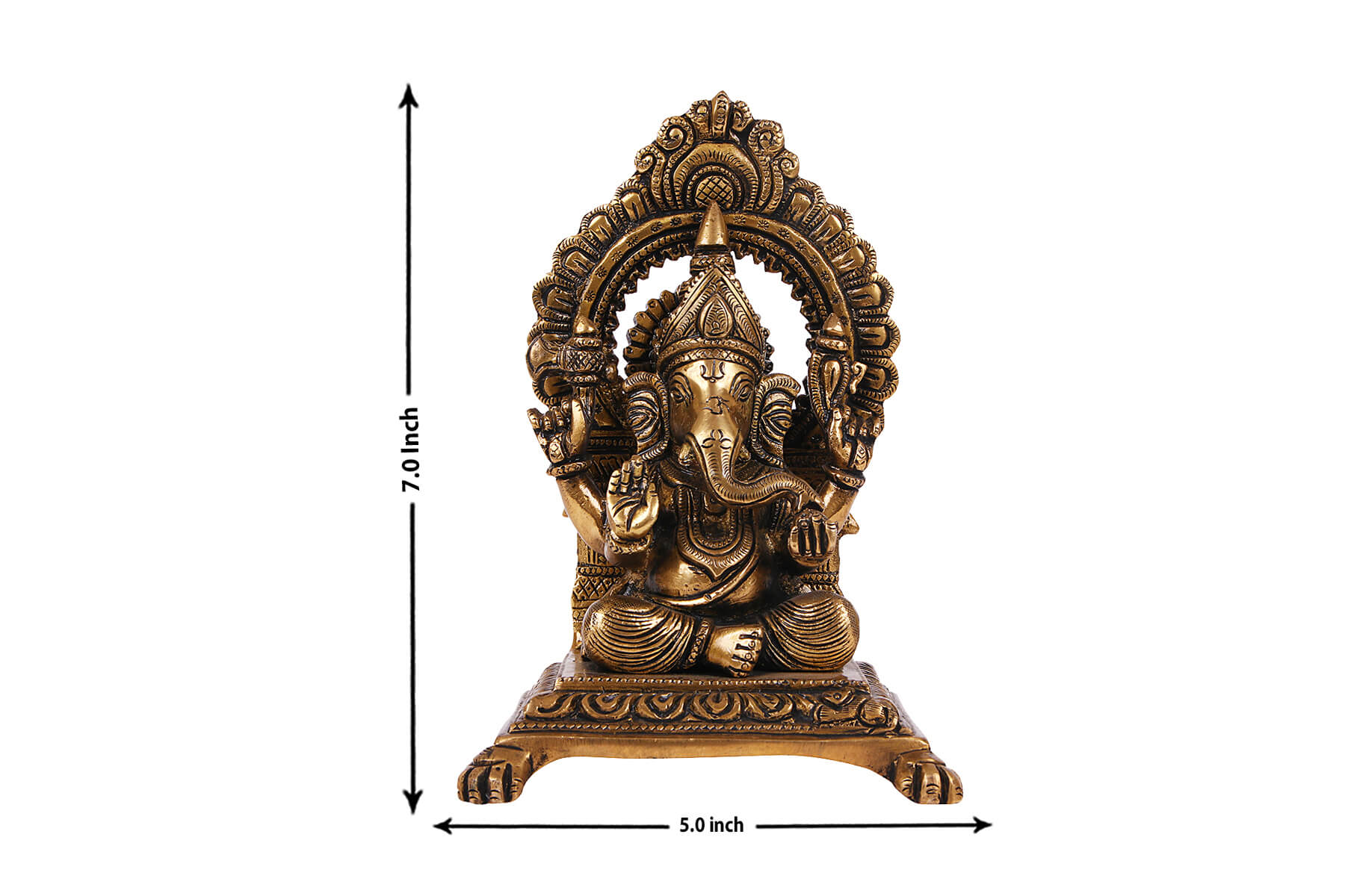 BRASS SUPERFINE ANTIQUE GOLD GANESH JI MOORTI/IDOL/STATUE 7 INCH