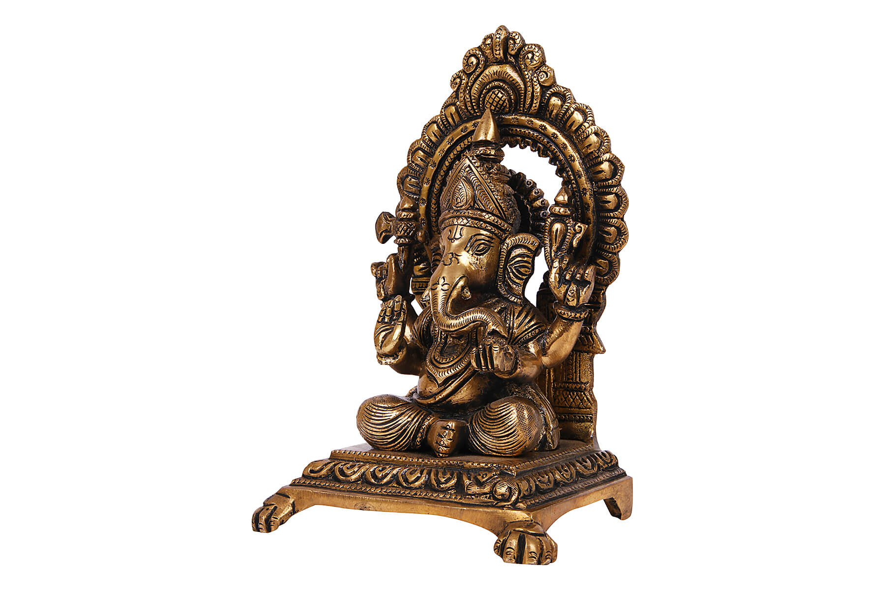 BRASS SUPERFINE ANTIQUE GOLD GANESH JI MOORTI/IDOL/STATUE 7 INCH