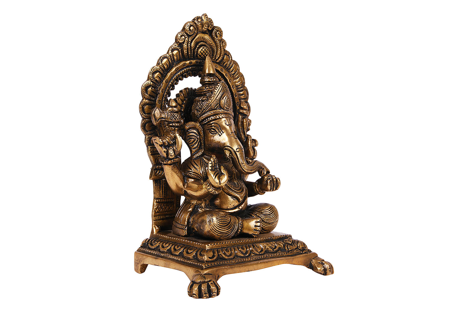 BRASS SUPERFINE ANTIQUE GOLD GANESH JI MOORTI/IDOL/STATUE 7 INCH