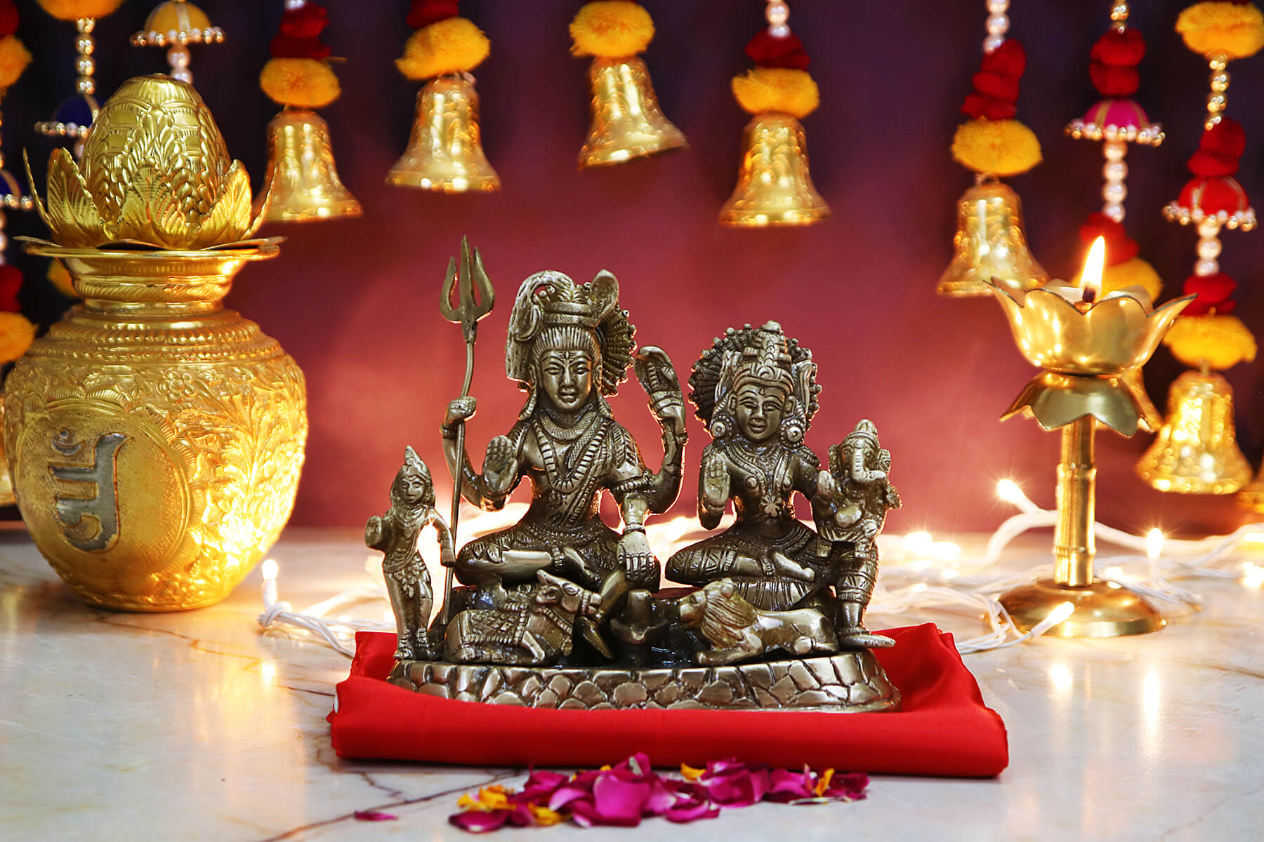 BRASS SUPERFINE ANTIQUE SHIV PARIVAAR MOORTI/IDOL/STATUE 7 INCH