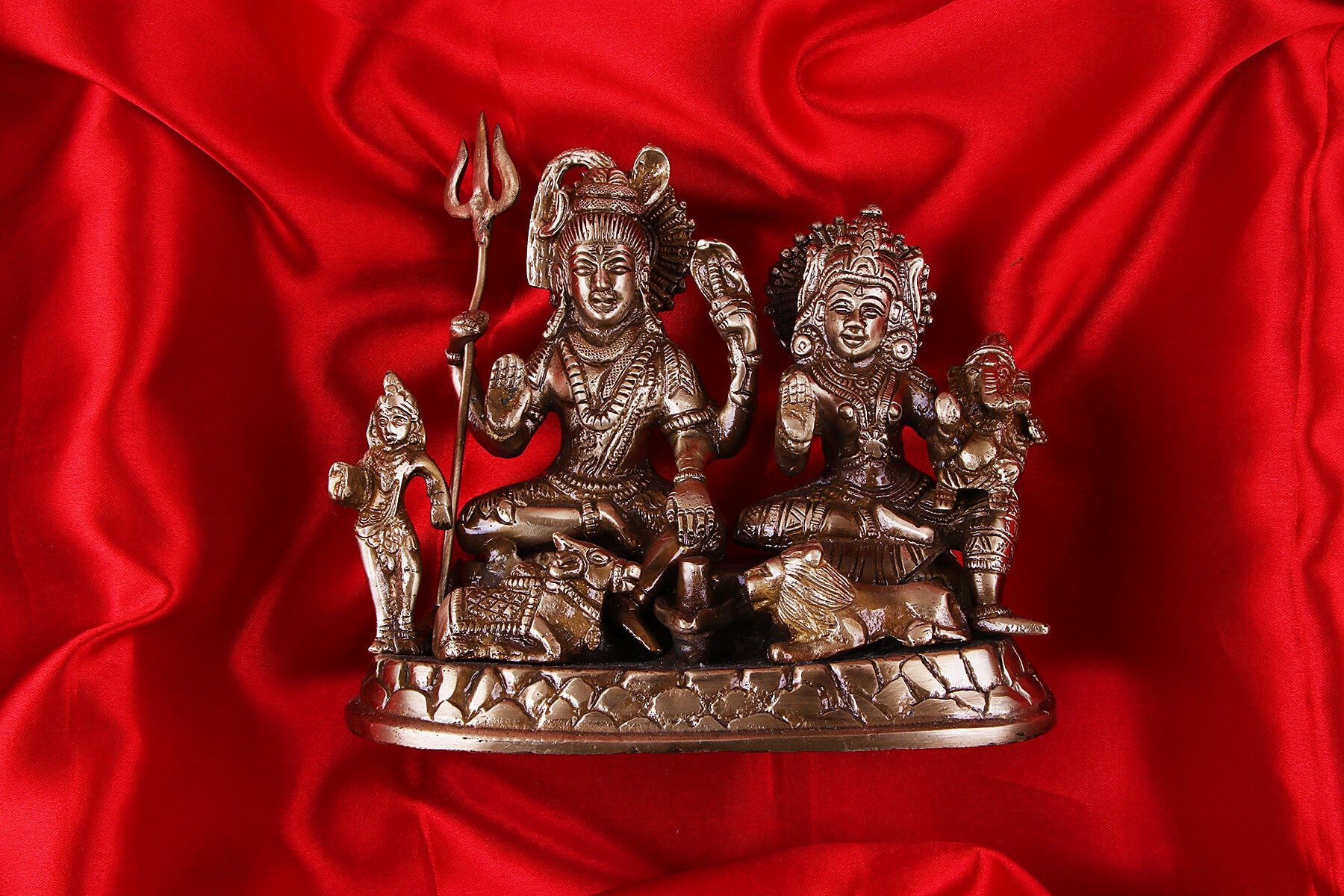 BRASS SUPERFINE ANTIQUE SHIV PARIVAAR MOORTI/IDOL/STATUE 7 INCH