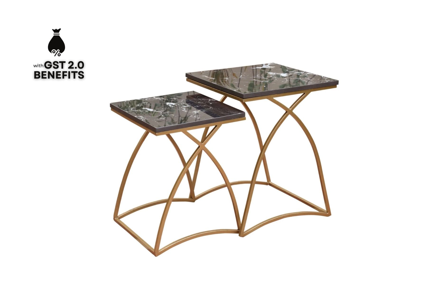 GOLDEN FRAME WITH BLACK TOP TABLES (Pack of 2 tables)