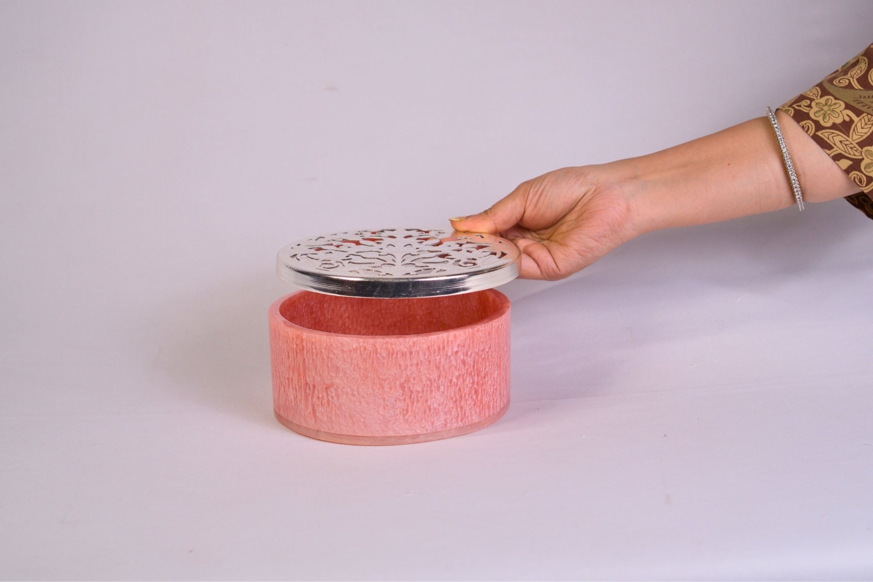 HANDCRAFTED RESIN JAR WITH INTRICATE SILVER LID FOR GIFTING & HOME DECOR