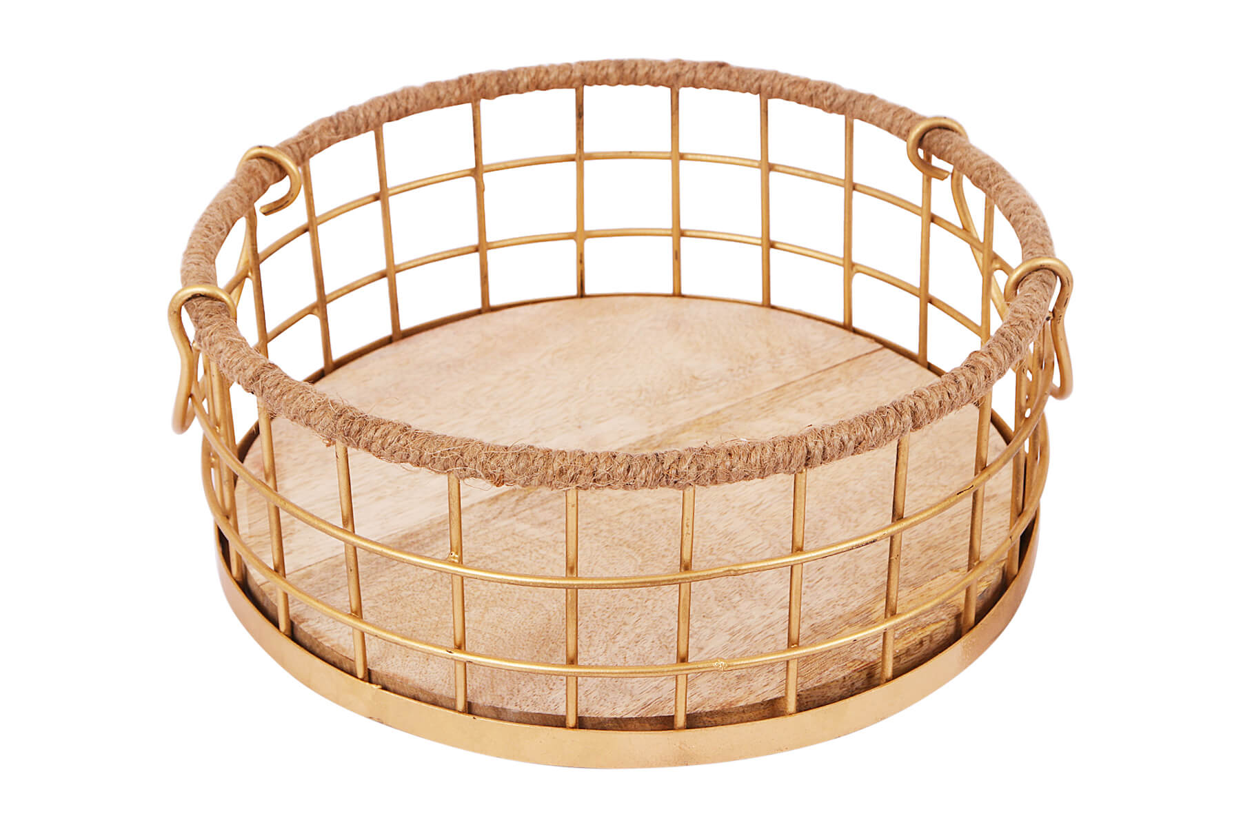 WOODEN HAMPER BASKET WITH JUTE DETAILING