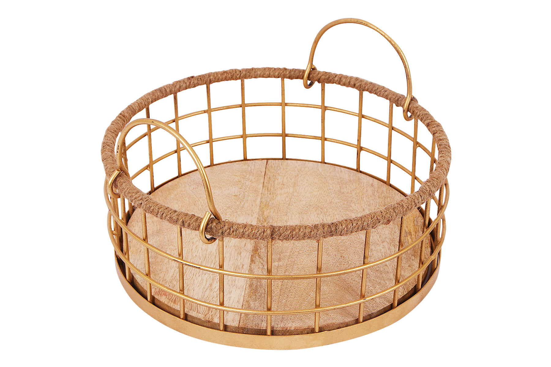 WOODEN HAMPER BASKET WITH JUTE DETAILING