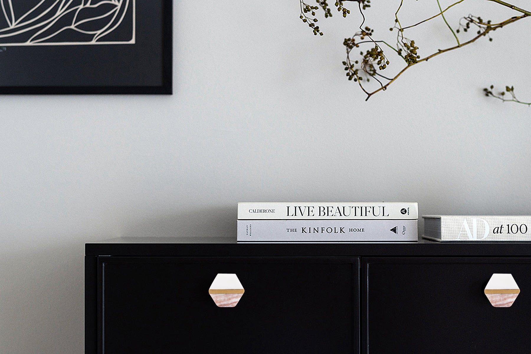 MARBLE KNOBS WITH BRASS INLAY FOR DRAWERS/CABINETS/ SET OF 4