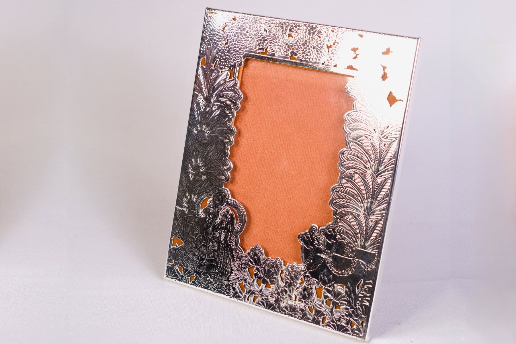 SILVER PHOTO FRAME (RADHA KRISHNA & COW DESIGN) FOR GIFTING AND HOME DÉCOR (MEDIUM)