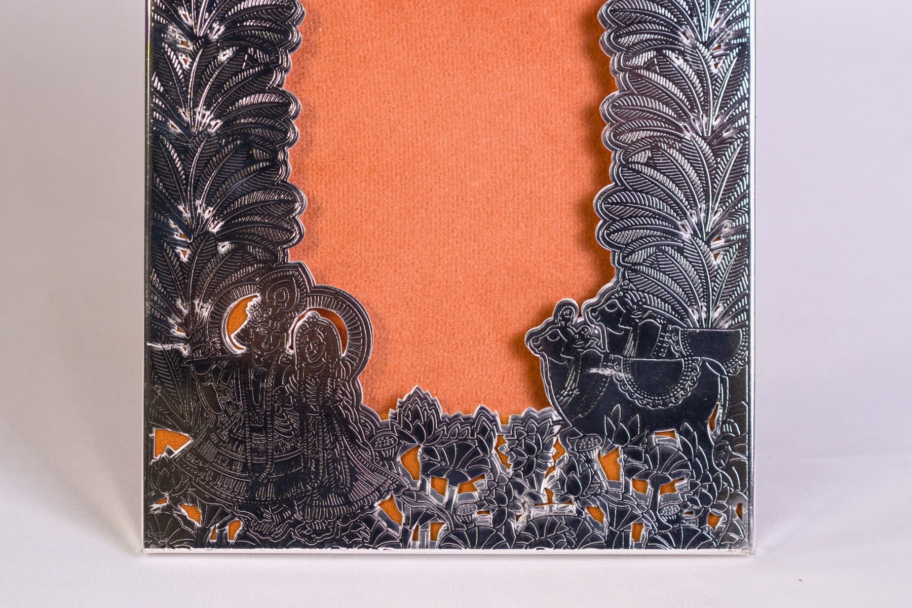 SILVER PHOTO FRAME (RADHA KRISHNA & COW DESIGN) FOR GIFTING AND HOME DÉCOR (MEDIUM)