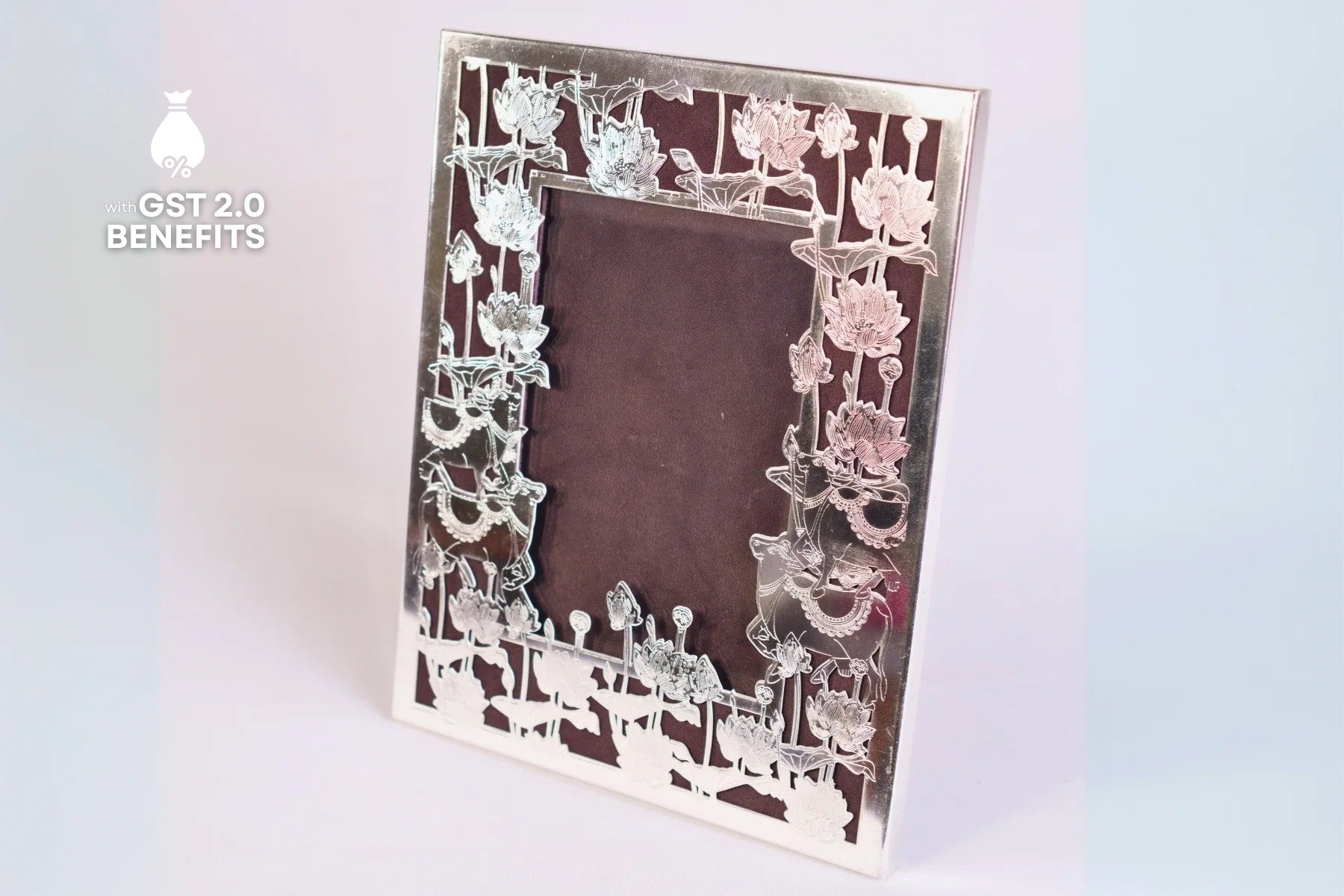 LOTUS & COW DESIGN SILVER PHOTO FRAME FOR GIFTING AND HOME DÉCOR (LARGE)