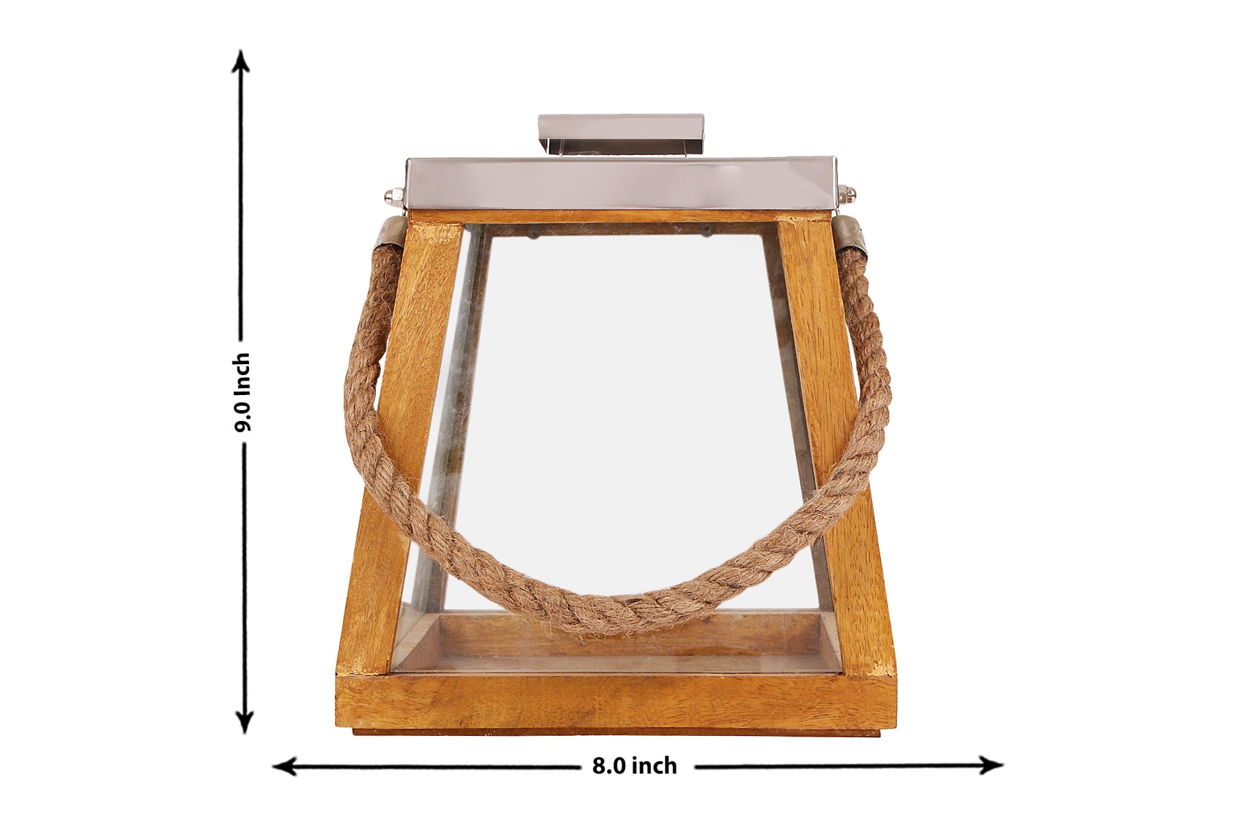 Wooden Lantern/ Candle Holder/ Tapered Shape/ Metal Lid With Rope