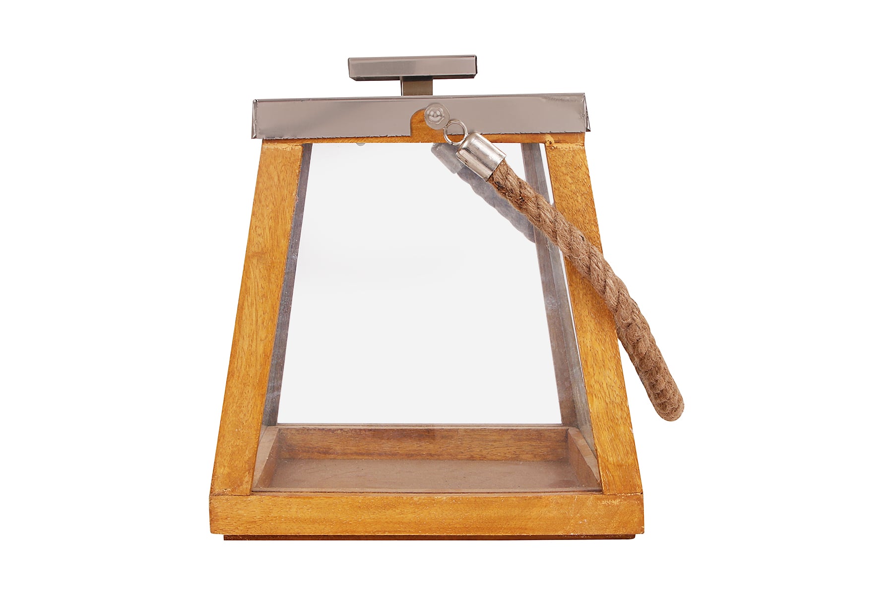 Wooden Lantern/ Candle Holder/ Tapered Shape/ Metal Lid With Rope