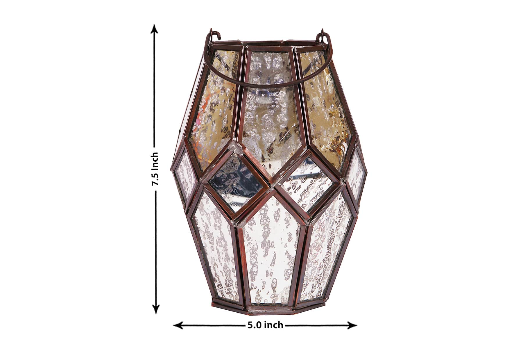 Lantern Candle Holder/ Golden Hexagon Design/ Metal and Glass/ 7.5 x 5 inch/ With Handle