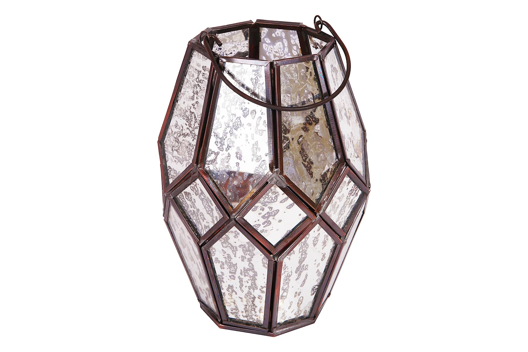 Lantern Candle Holder/ Golden Hexagon Design/ Metal and Glass/ 7.5 x 5 inch/ With Handle