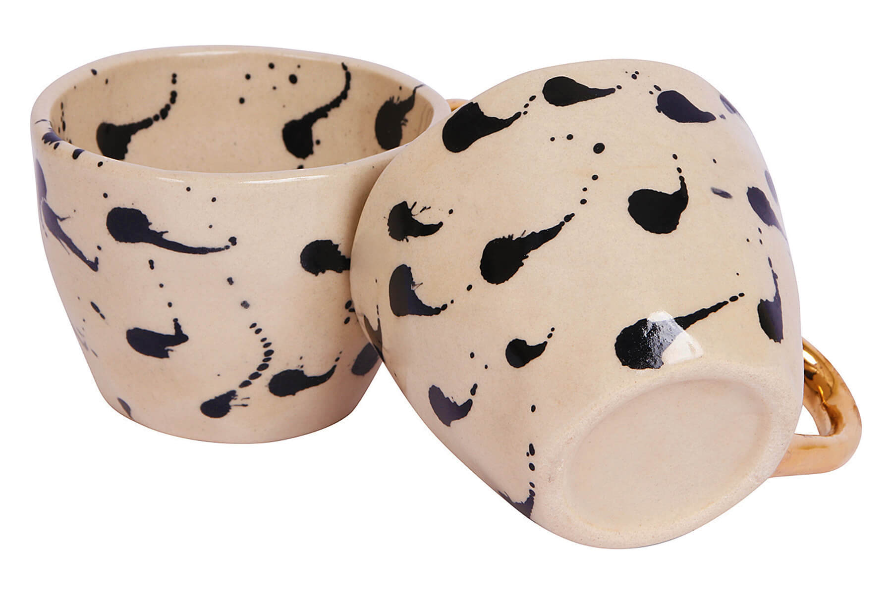 HANDMADE IVORY CERAMIC MUGS WITH BLACK TRAIL DESIGN (SET OF 2)