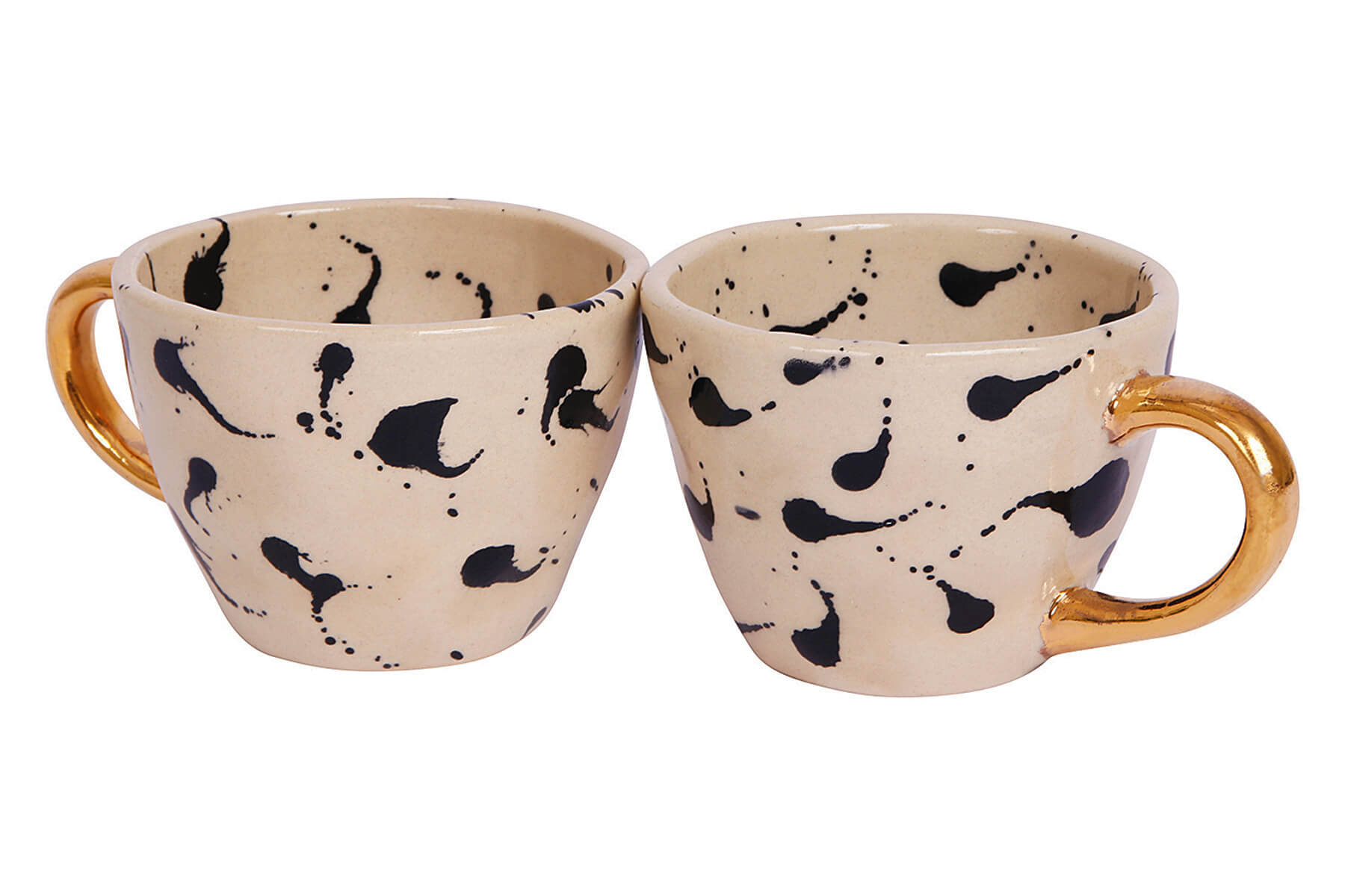 HANDMADE IVORY CERAMIC MUGS WITH BLACK TRAIL DESIGN (SET OF 2)