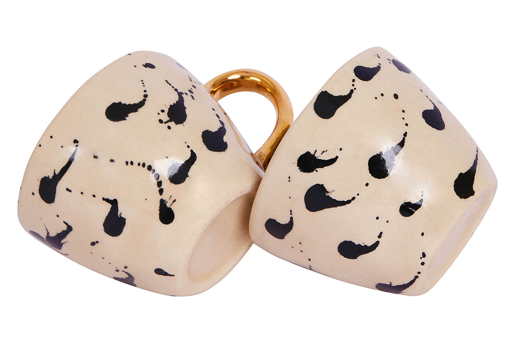 HANDMADE IVORY CERAMIC MUGS WITH BLACK TRAIL DESIGN (SET OF 2)