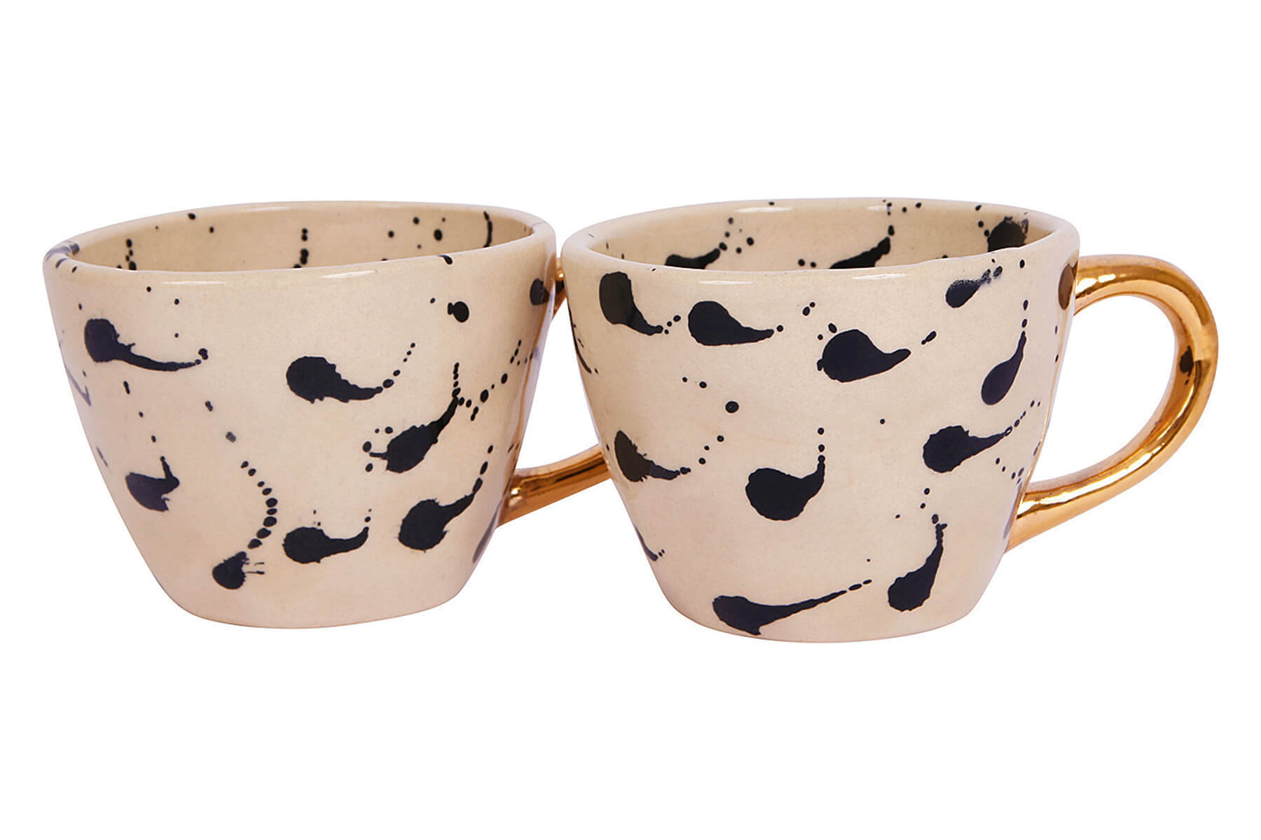 HANDMADE IVORY CERAMIC MUGS WITH BLACK TRAIL DESIGN (SET OF 2)