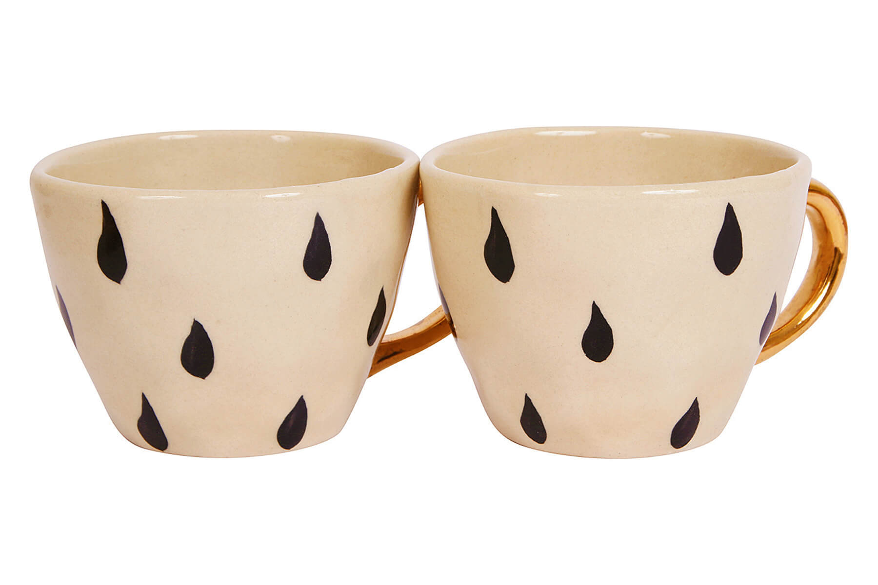 HANDMADE IVORY CERAMIC MUGS WITH BLACK DROPS DESIGN (SET OF 2)