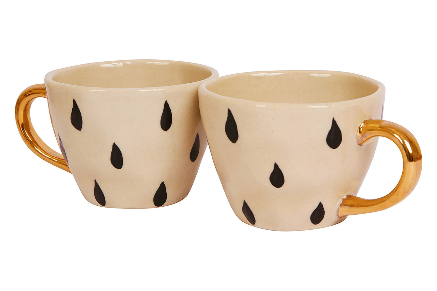 HANDMADE IVORY CERAMIC MUGS WITH BLACK DROPS DESIGN (SET OF 2)