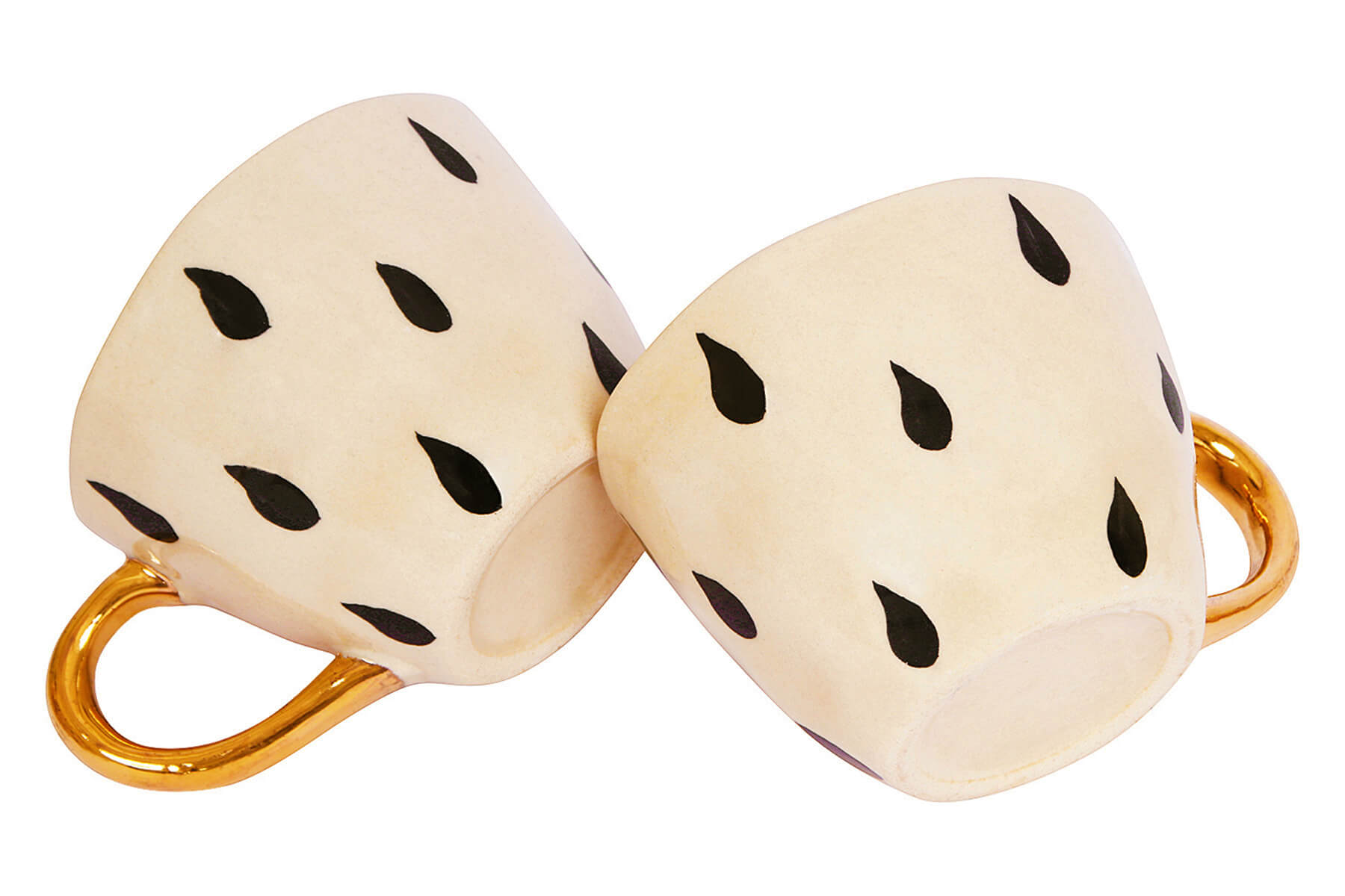HANDMADE IVORY CERAMIC MUGS WITH BLACK DROPS DESIGN (SET OF 2)