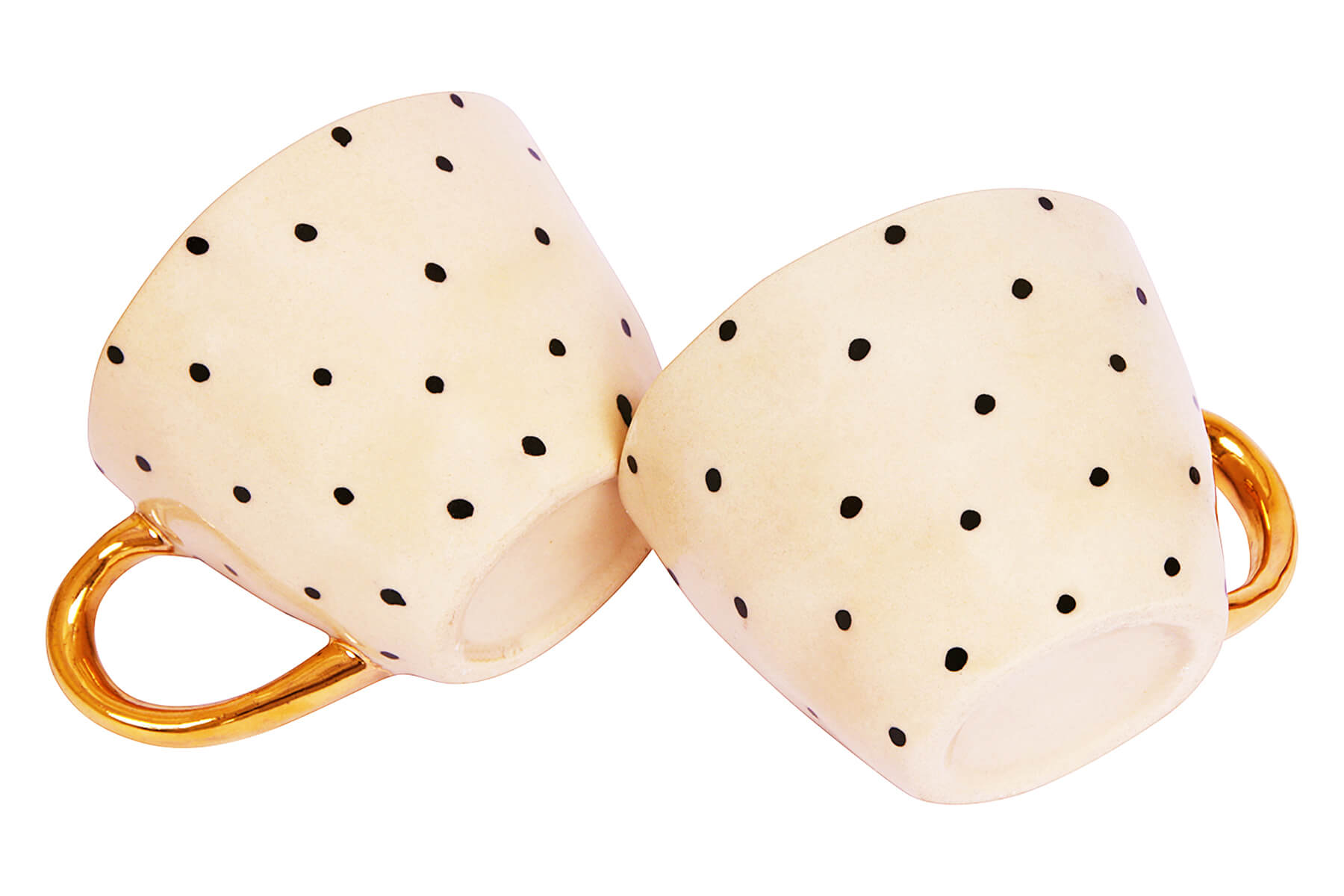 HANDMADE IVORY CERAMIC MUGS WITH BLACK POLKA DOTS DESIGN (SET OF 2)